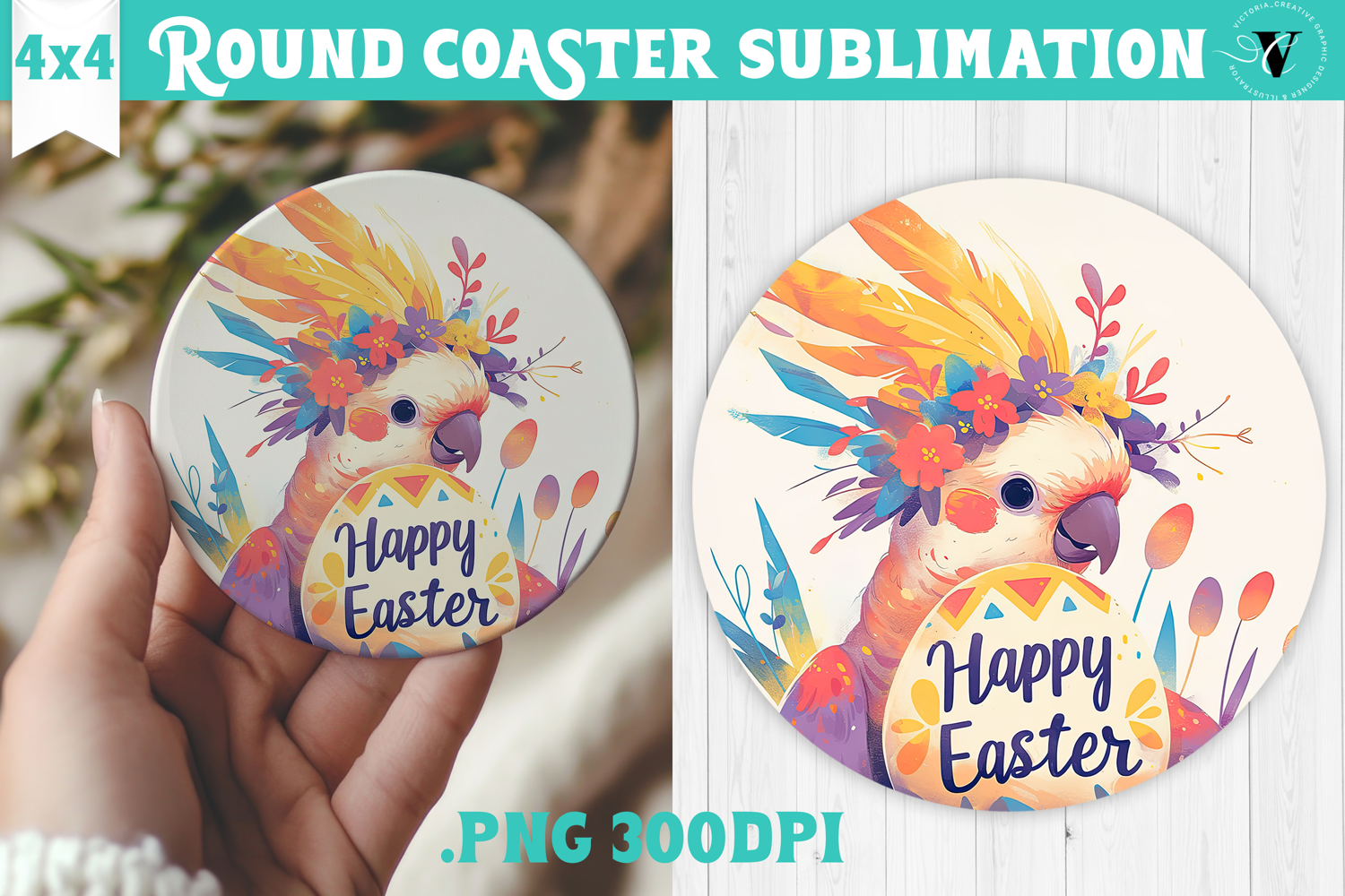 Easter Round Coaster | Watercolor Parrot | Happy Easter product image 1