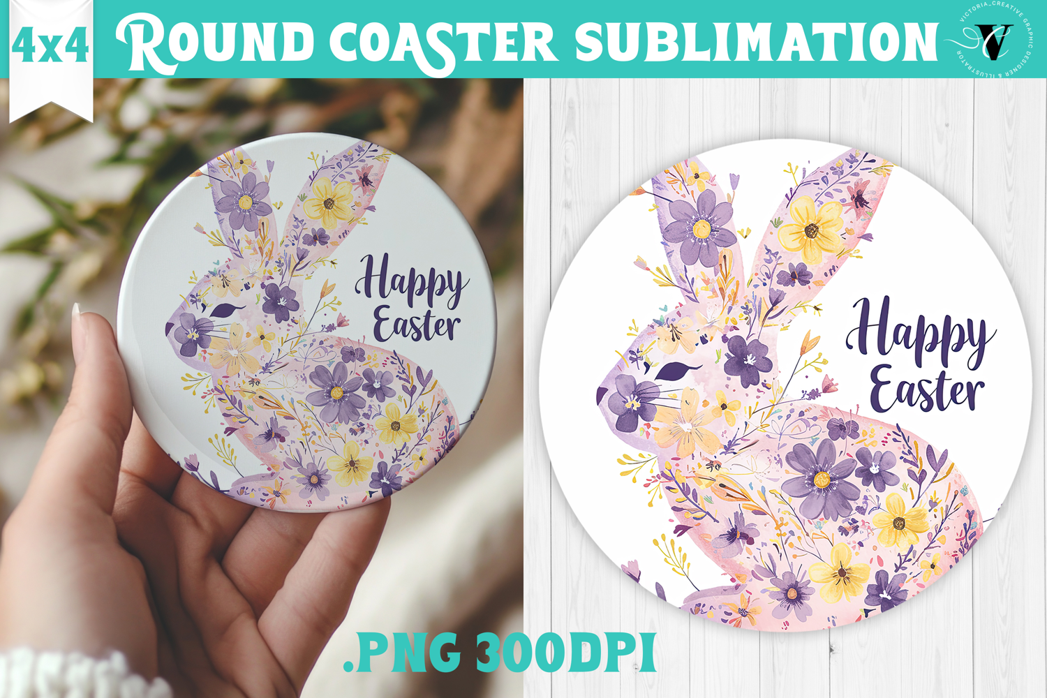 Easter Round Coaster | Watercolor Bunny | Happy Easter product image 1