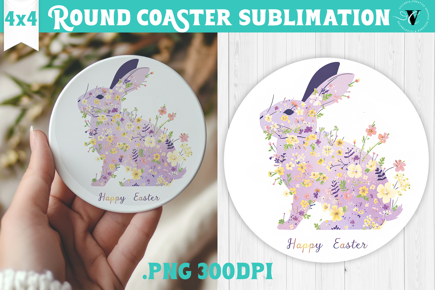 Easter Round Coaster | Watercolor Bunny | Happy Easter product image 1