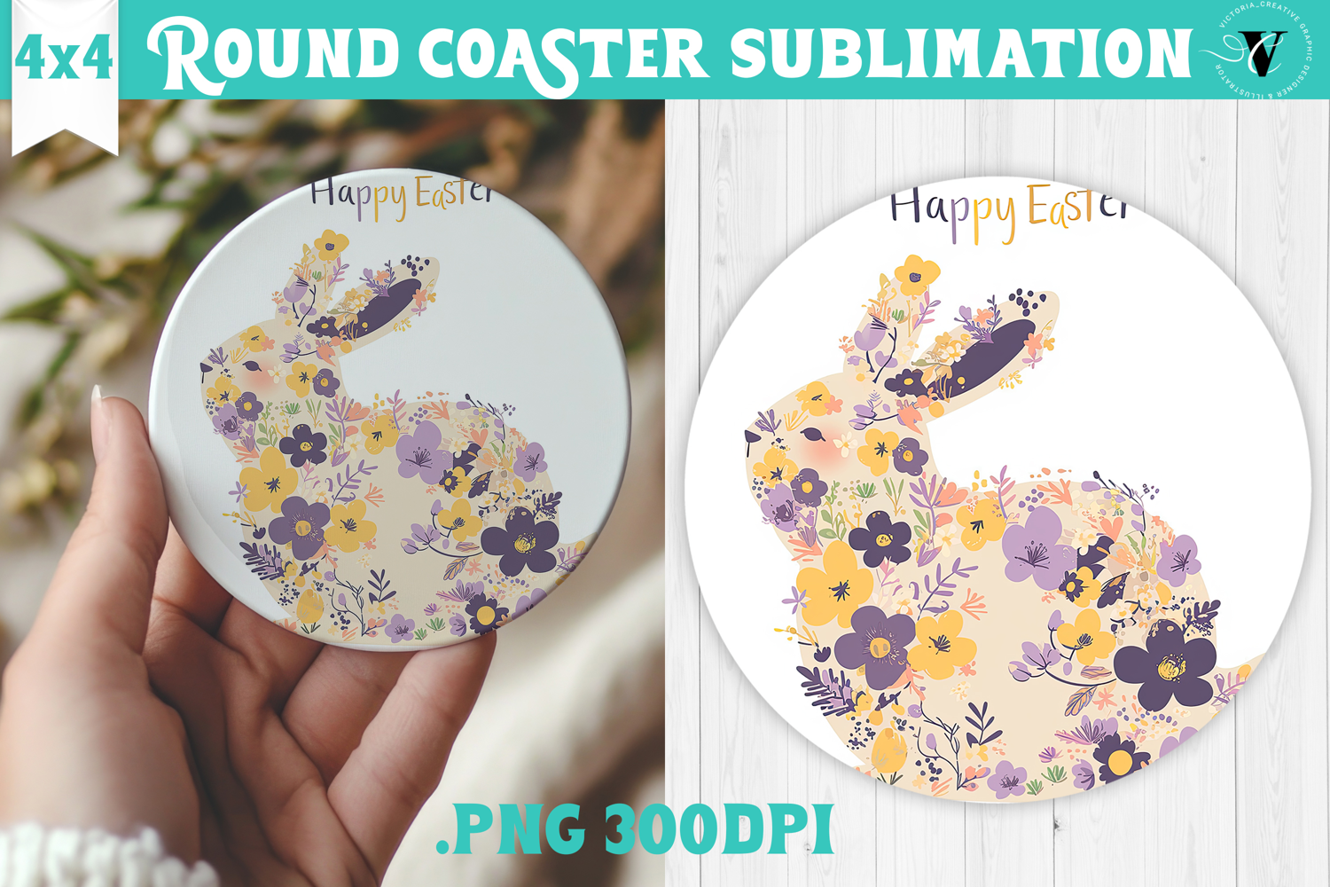 Easter Round Coaster | Watercolor Bunny | Happy Easter product image 1