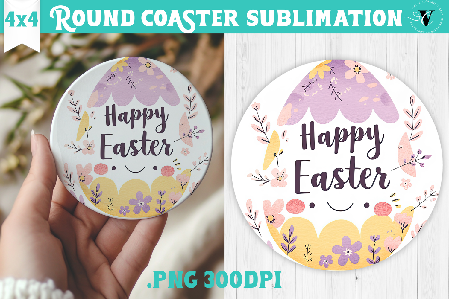 Easter Round Coaster | Watercolor Egg | Happy Easter product image 1