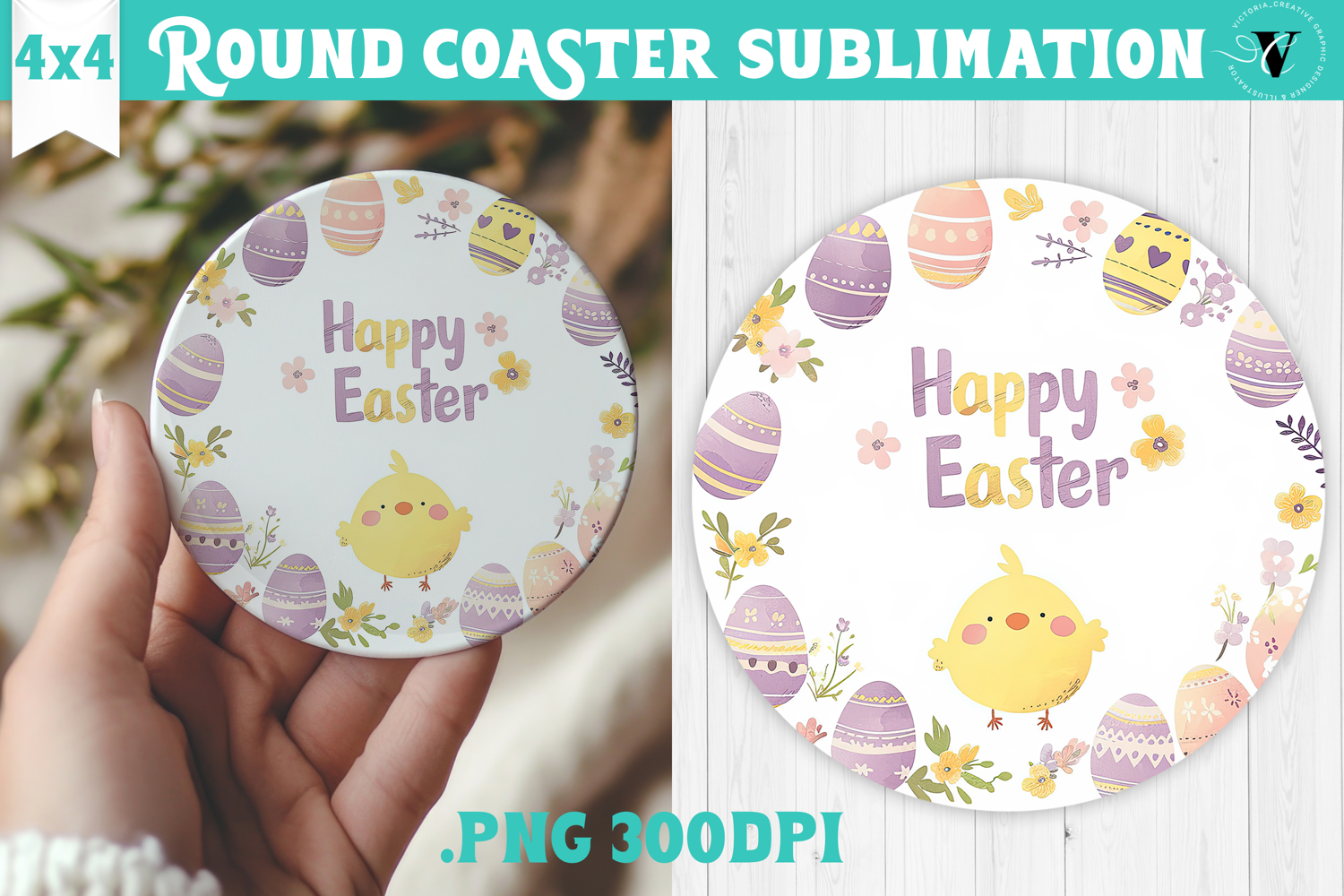 Easter Round Coaster | Watercolor Chick | Happy Easter product image 1