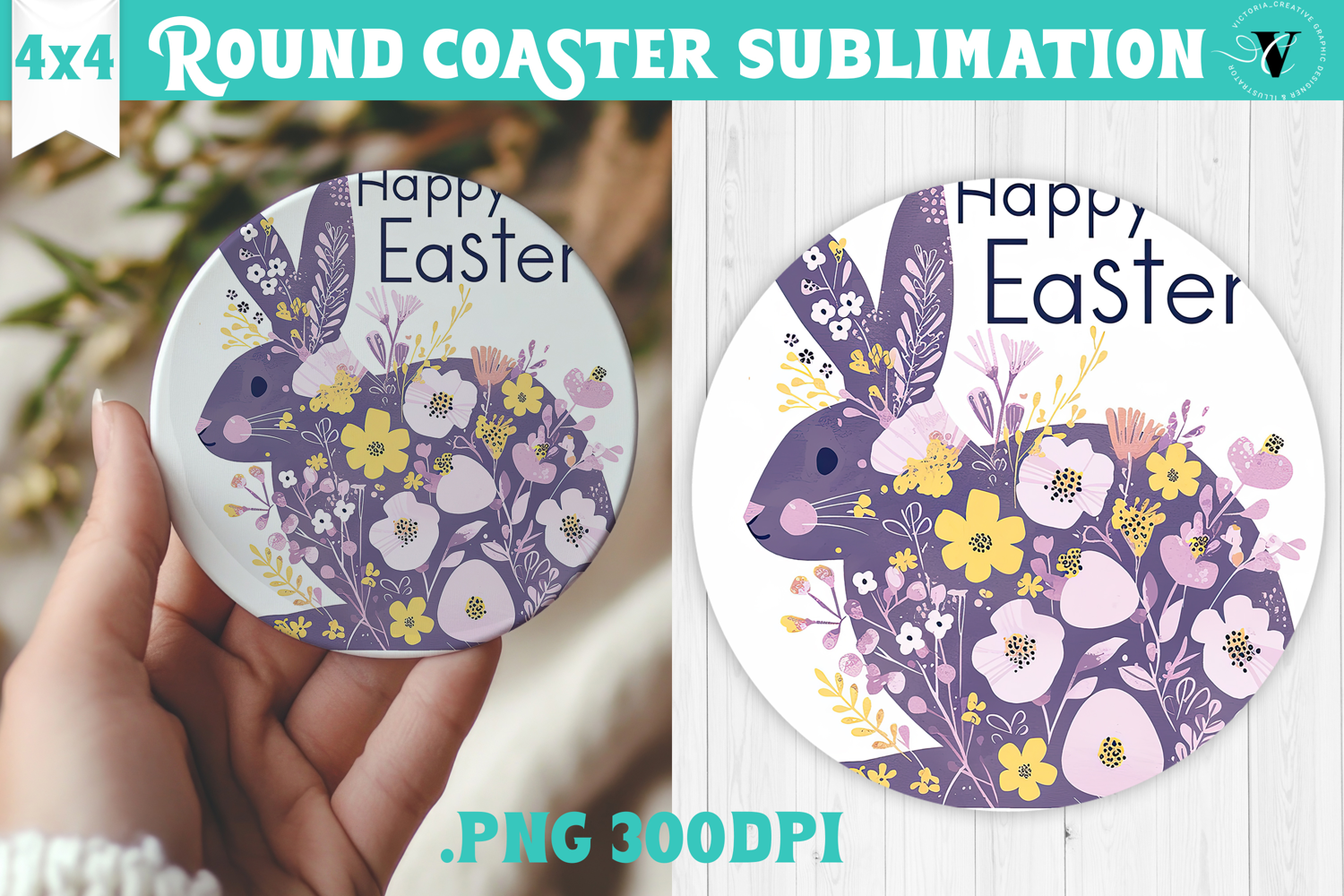 Easter Round Coaster | Watercolor Bunny | Happy Easter product image 1