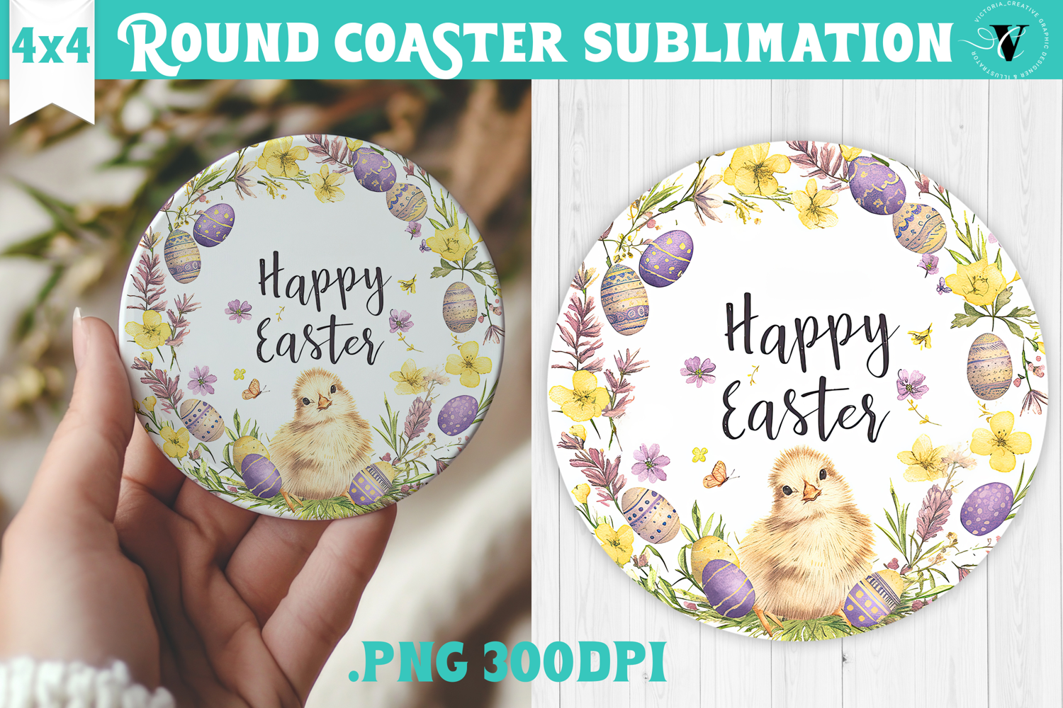 Easter Round Coaster | Watercolor Chick | Happy Easter product image 1