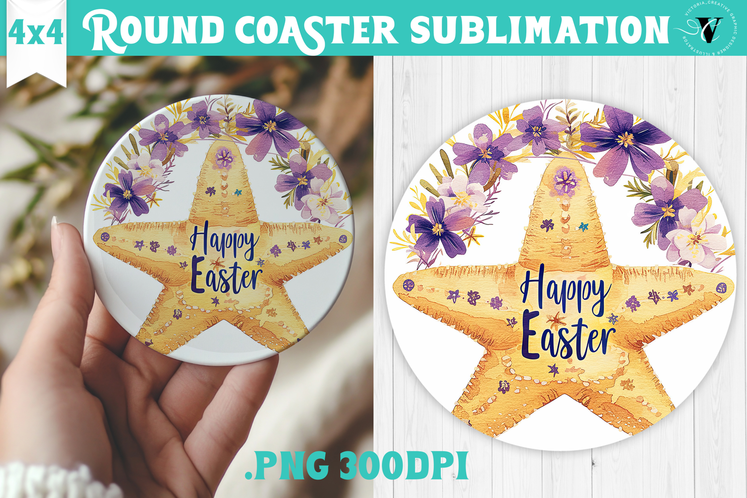 Easter Round Coaster | Watercolor Starfish | Happy Easter product image 1