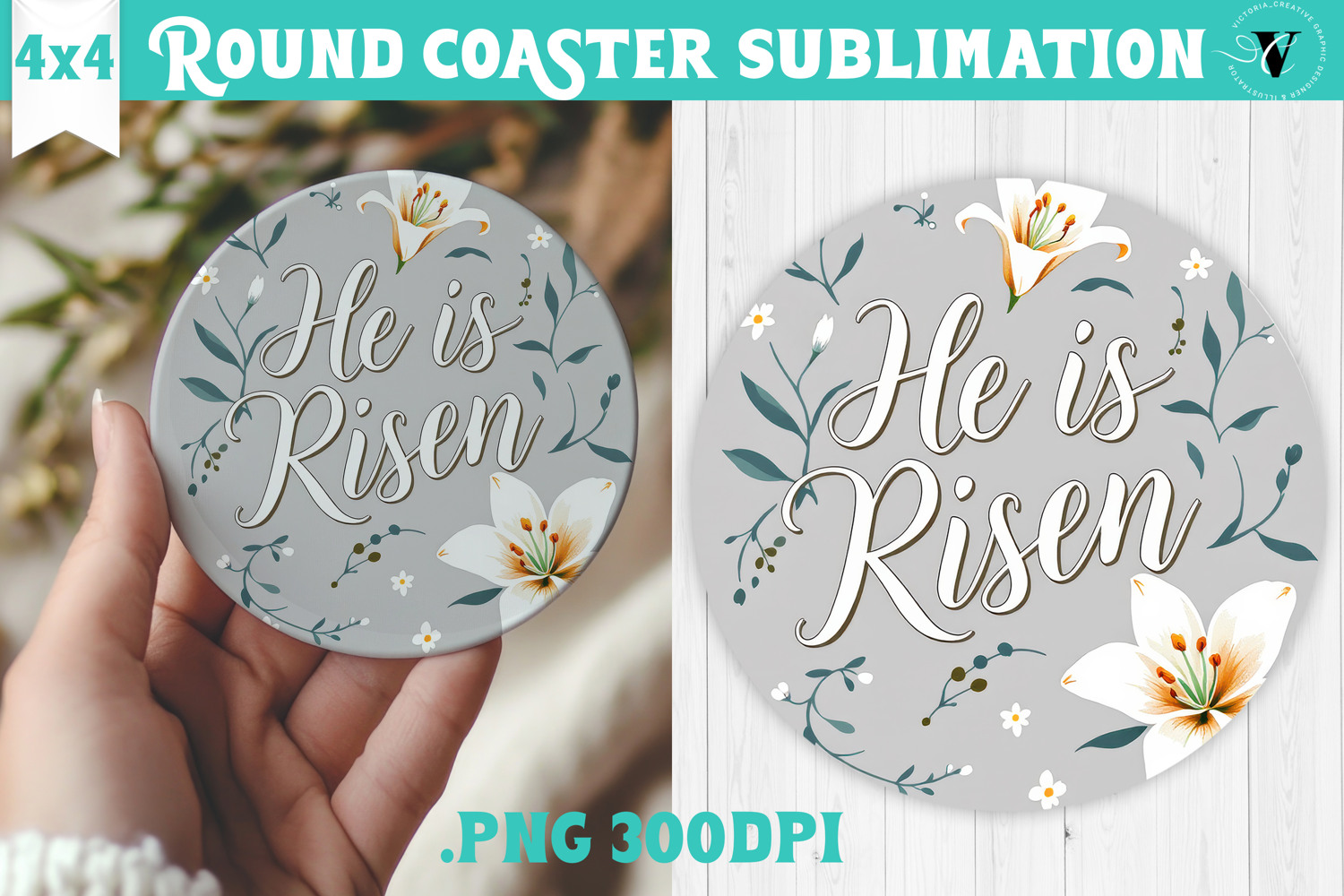 Easter Round Coaster | Watercolor Flowers | Happy Easter product image 1