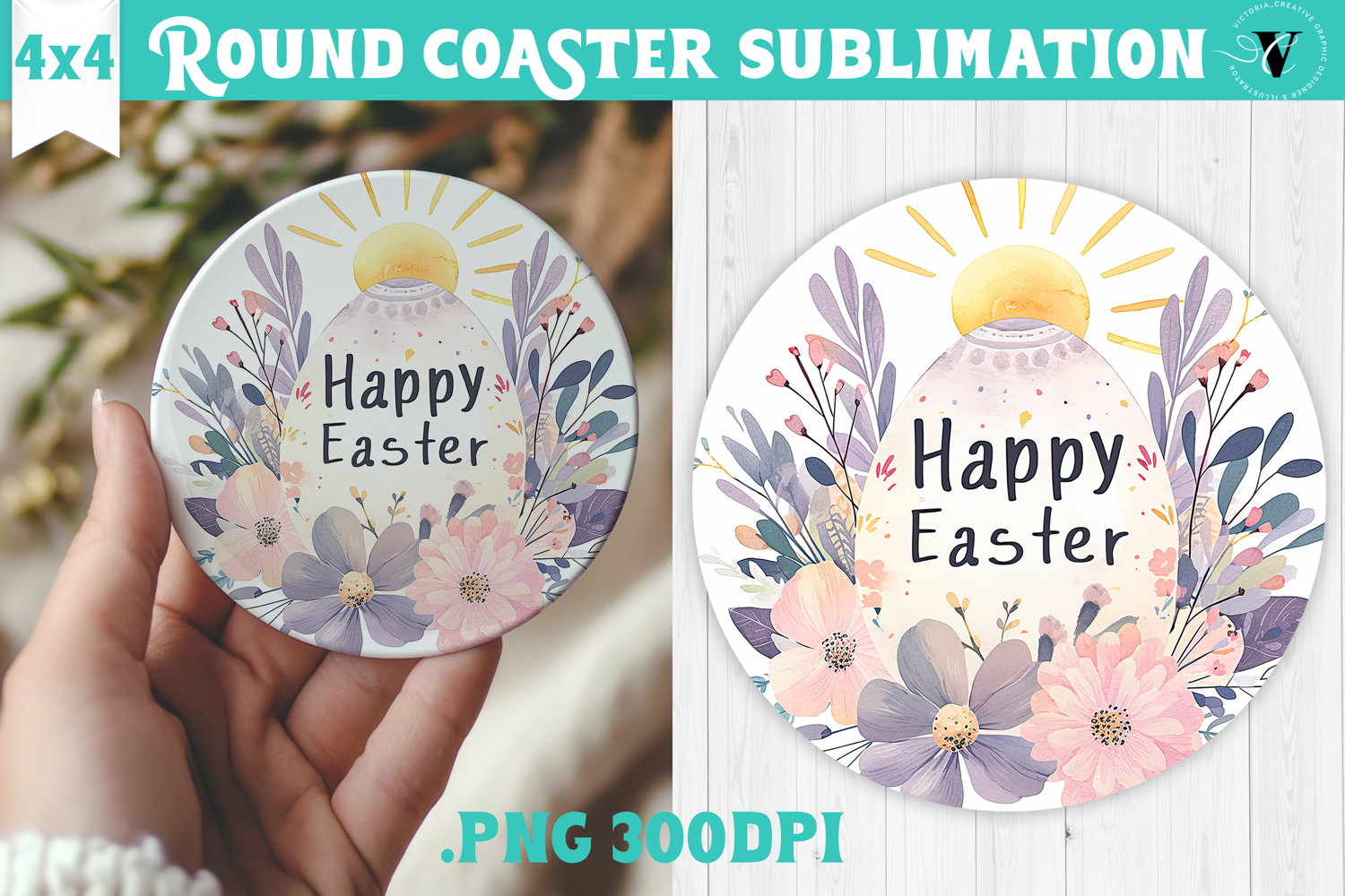 Easter Round Coaster | Watercolor Egg | Happy Easter product image 1