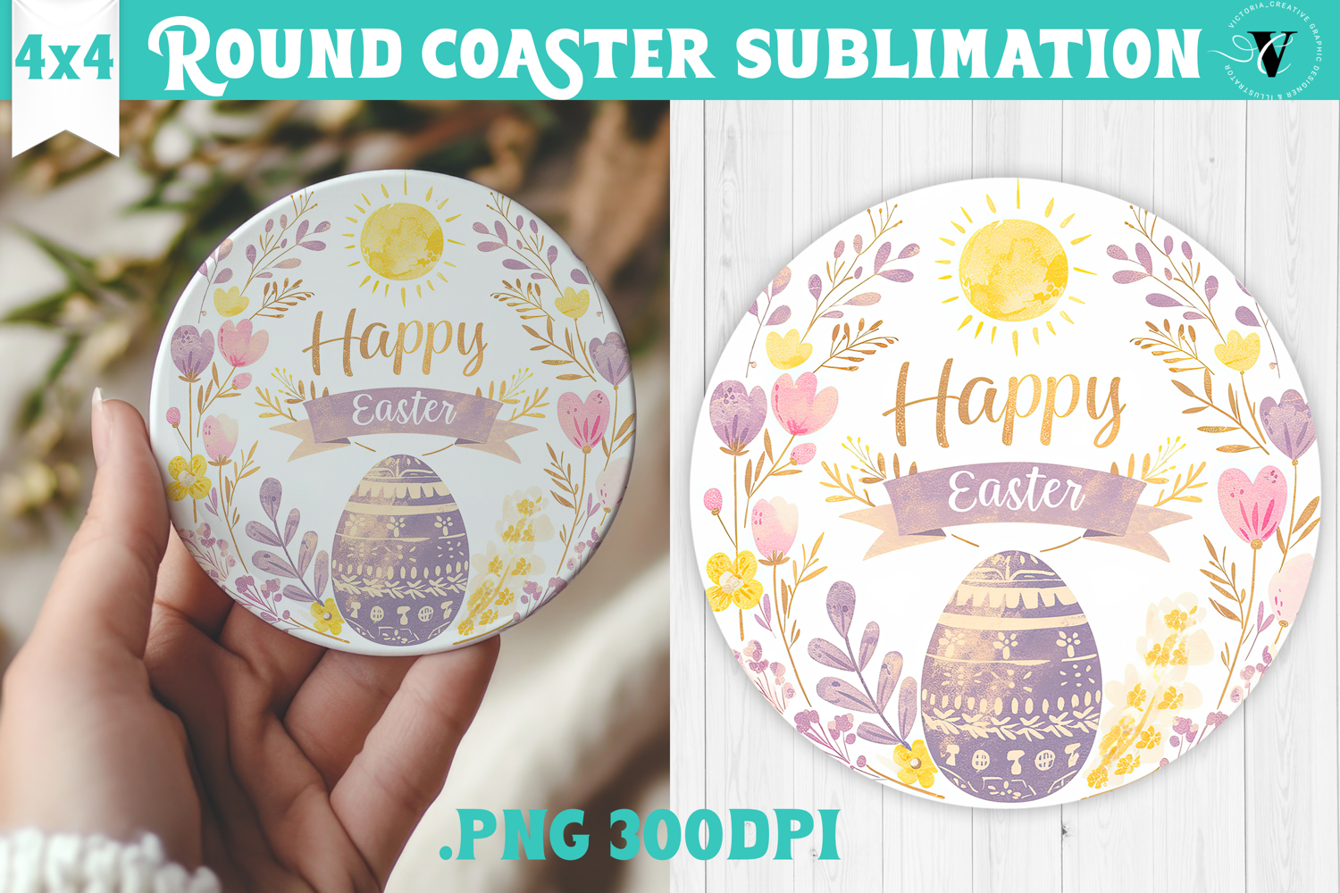 Easter Round Coaster | Watercolor Egg | Happy Easter product image 1
