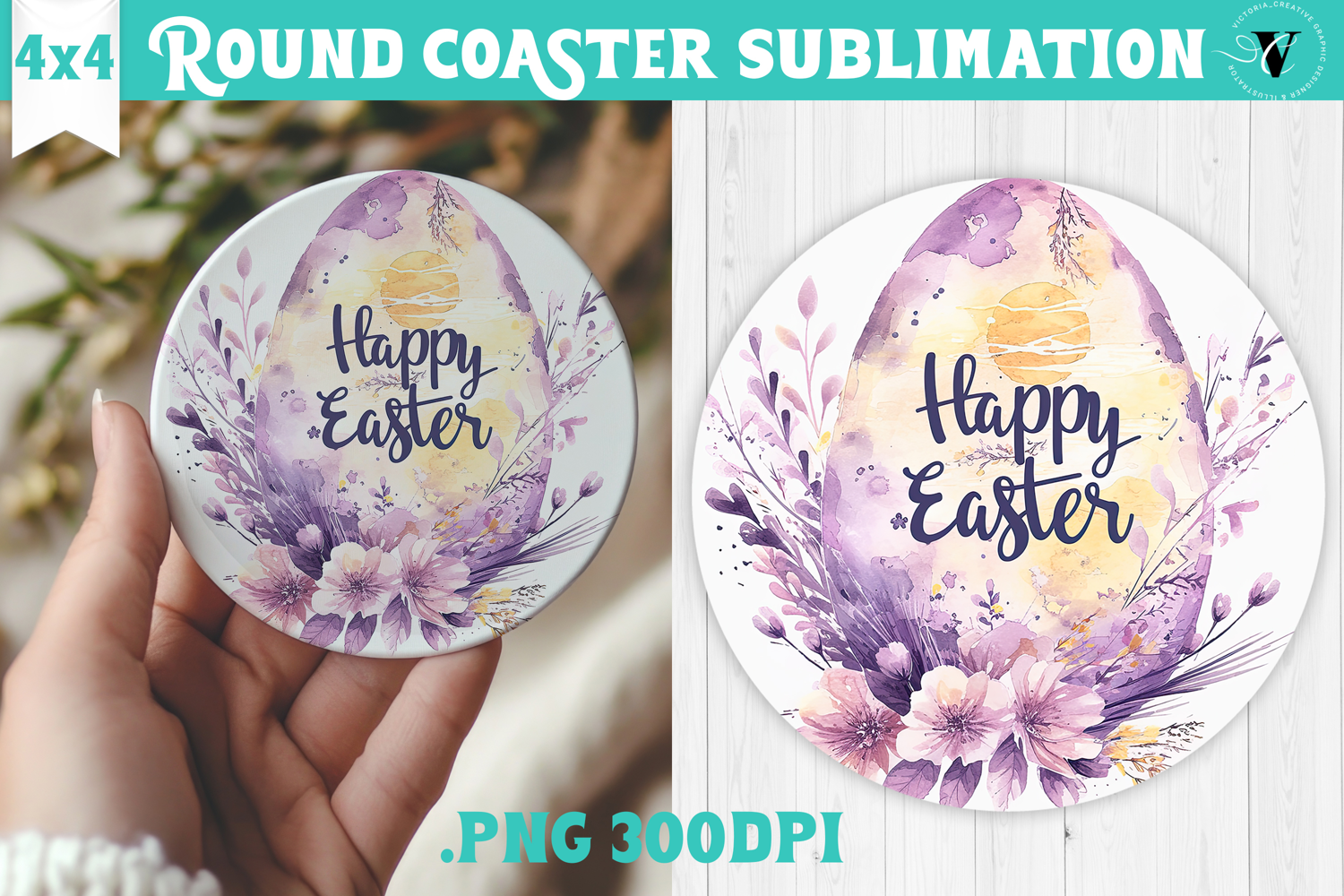 Easter Round Coaster | Watercolor Egg | Happy Easter product image 1