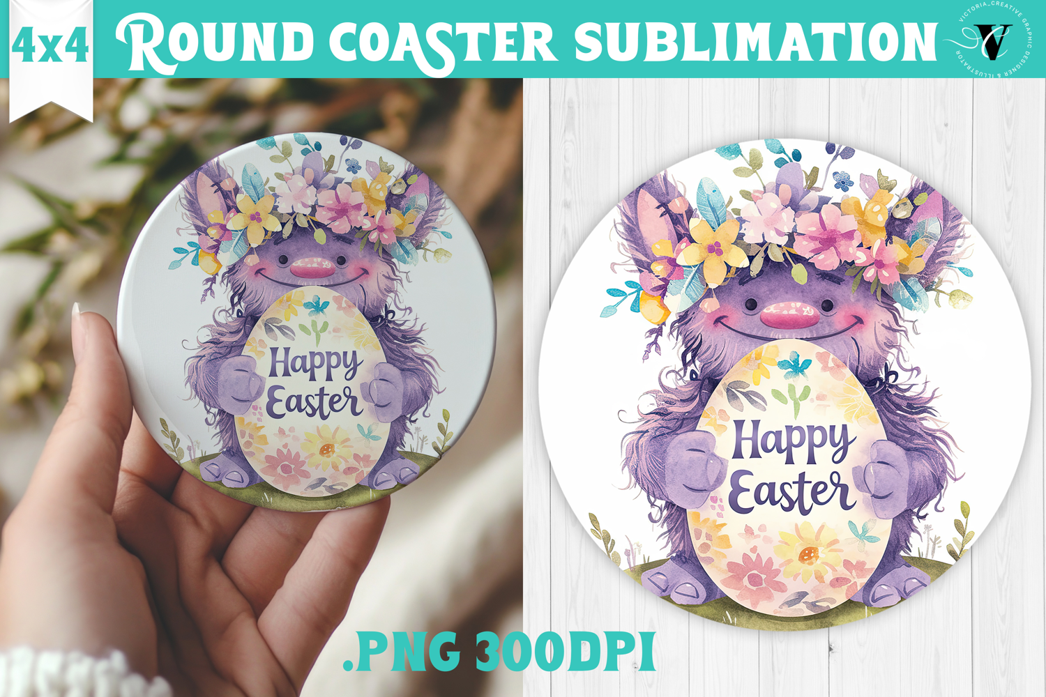 Easter Round Coaster | Watercolor Troll | Happy Easter product image 1