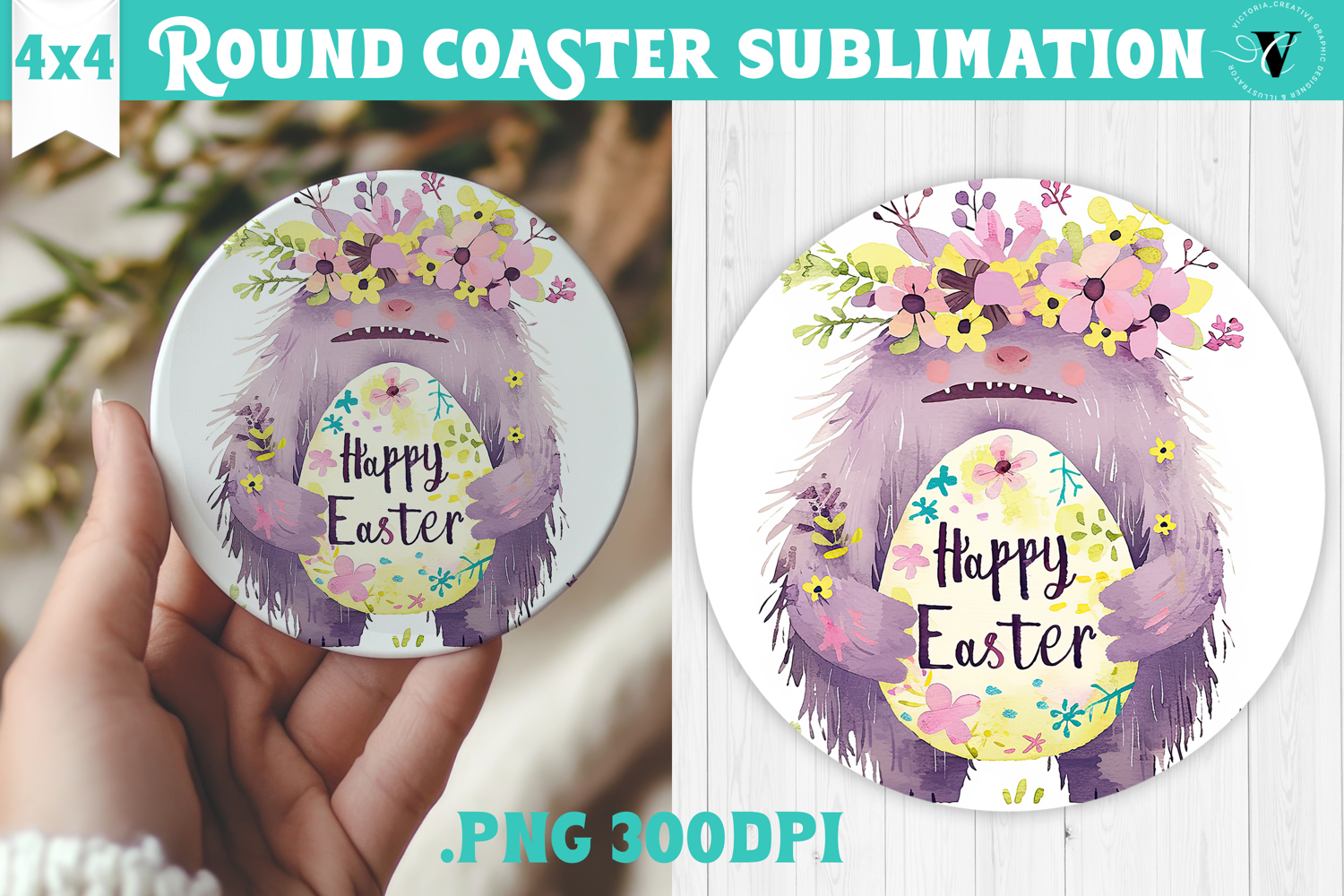 Easter Round Coaster | Watercolor Troll | Happy Easter product image 1