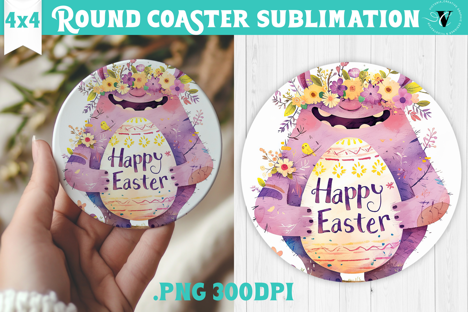Easter Round Coaster | Watercolor Troll | Happy Easter product image 1