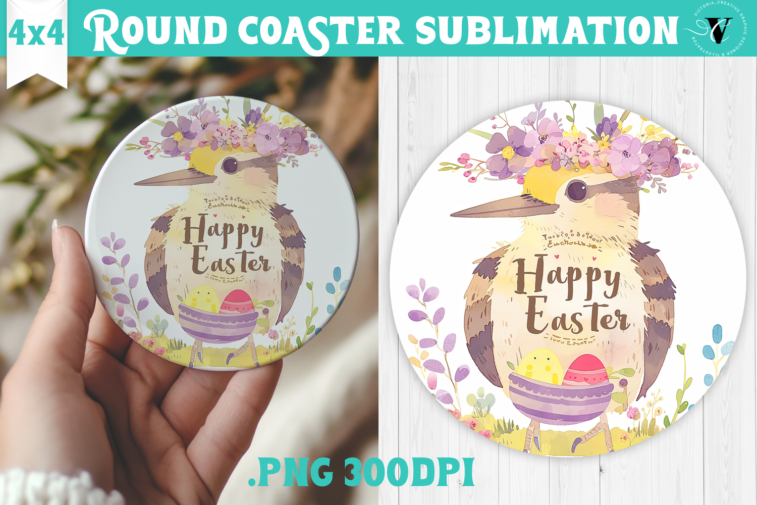 Easter Round Coaster | Watercolor Woodpecker | Happy Easter product image 1