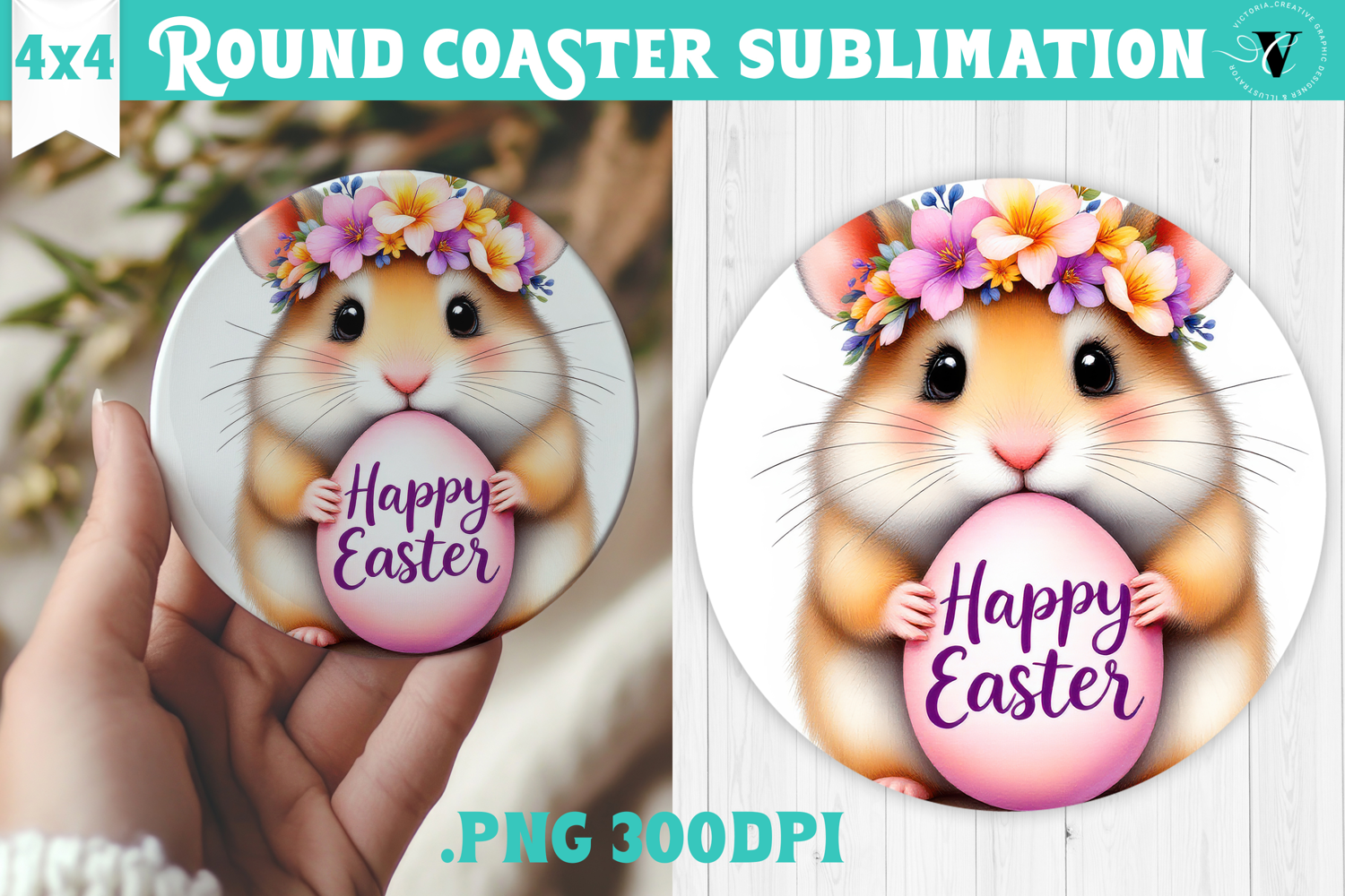 Easter Round Coaster | Watercolor Hamster | Happy Easter product image 1