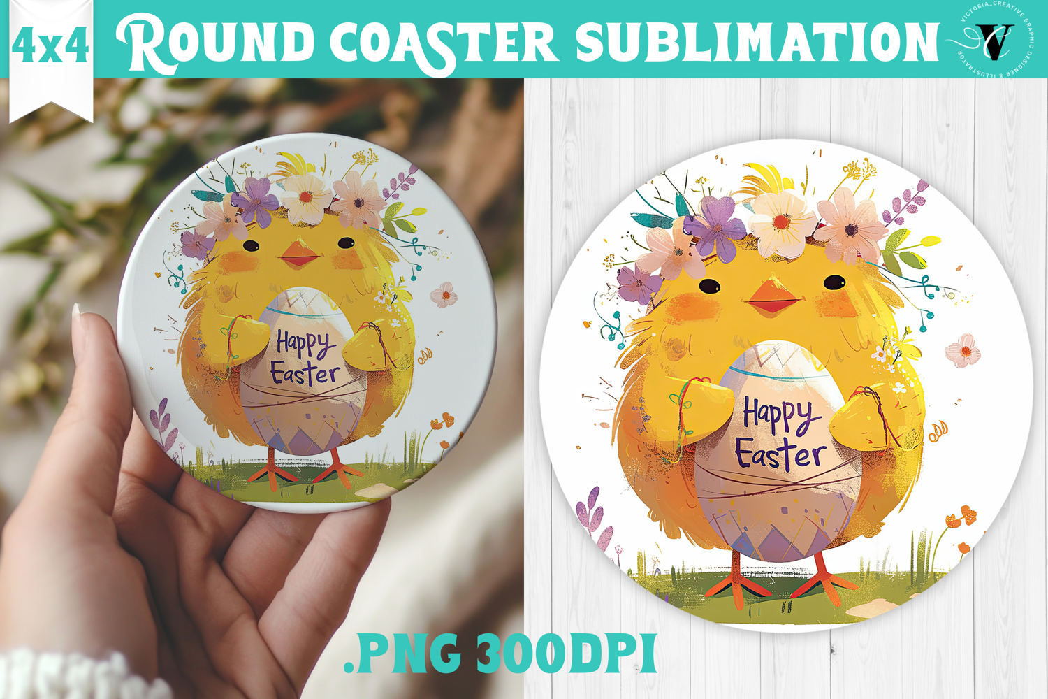 Easter Round Coaster | Watercolor Chick | Happy Easter product image 1