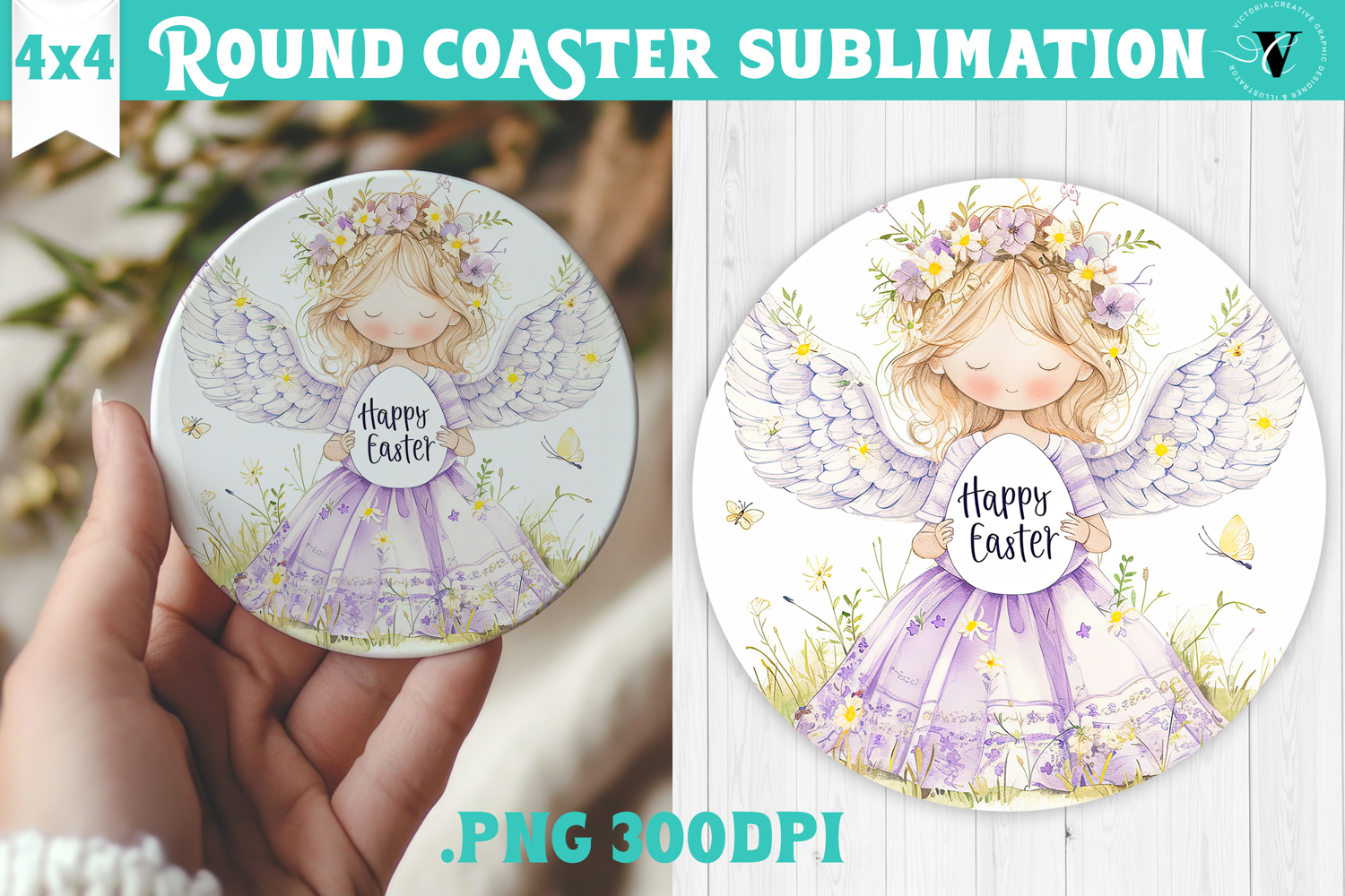 Easter Round Coaster | Watercolor Fairy | Happy Easter product image 1