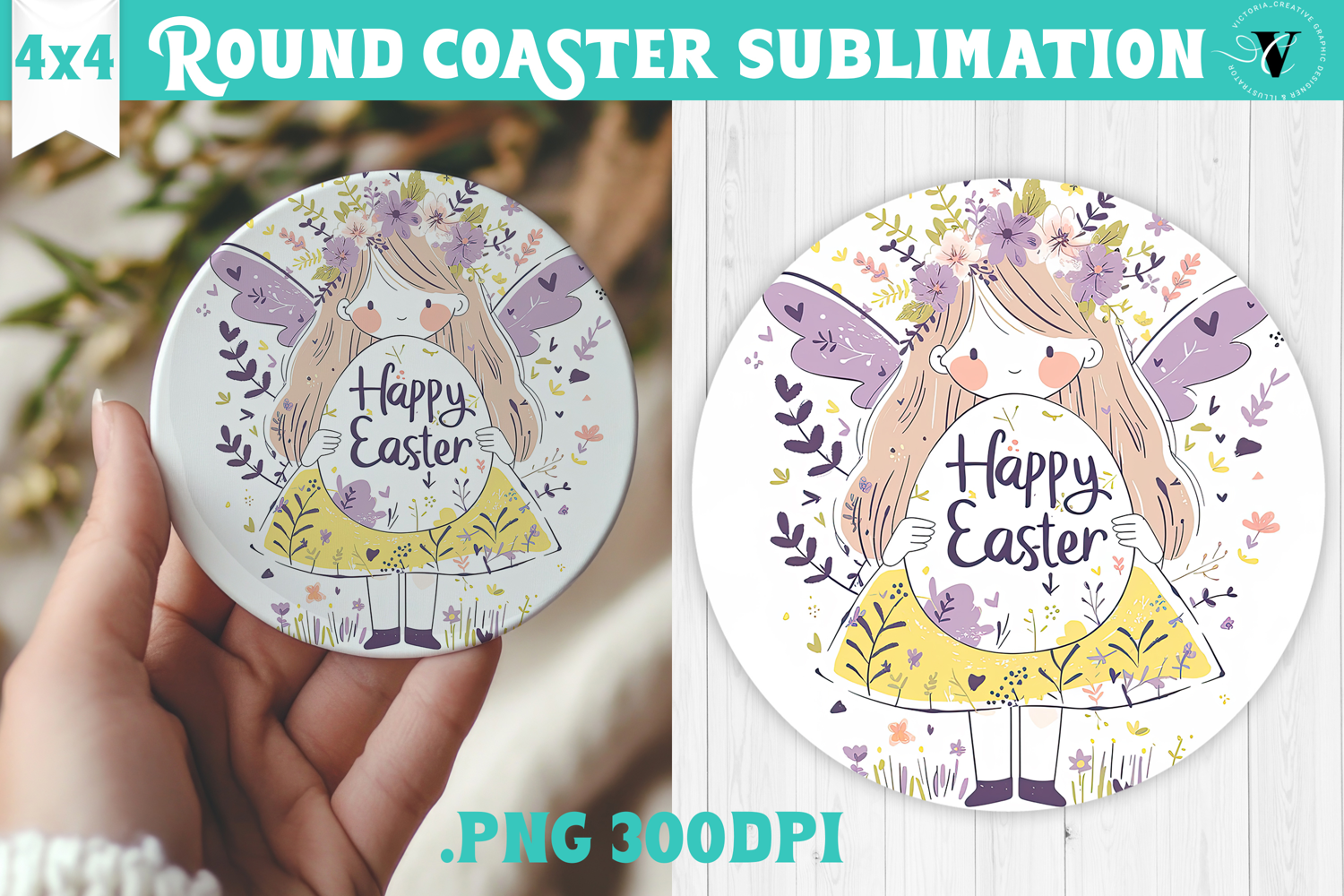 Easter Round Coaster | Watercolor Fairy | Happy Easter product image 1
