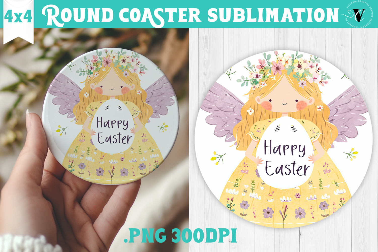 Easter Round Coaster | Watercolor Fairy | Happy Easter product image 1