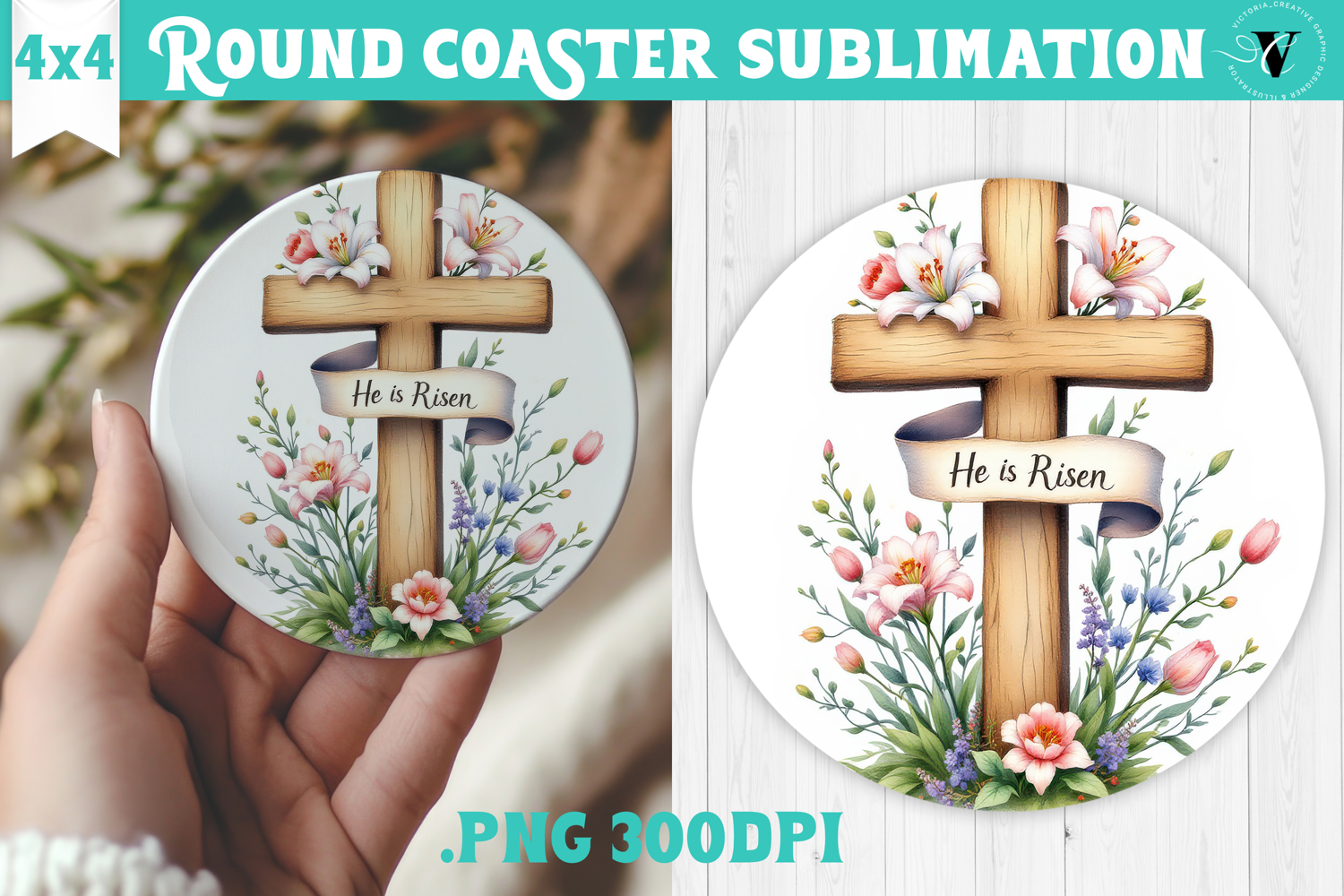 Easter Round Coaster | Watercolor Cross | Happy Easter product image 1