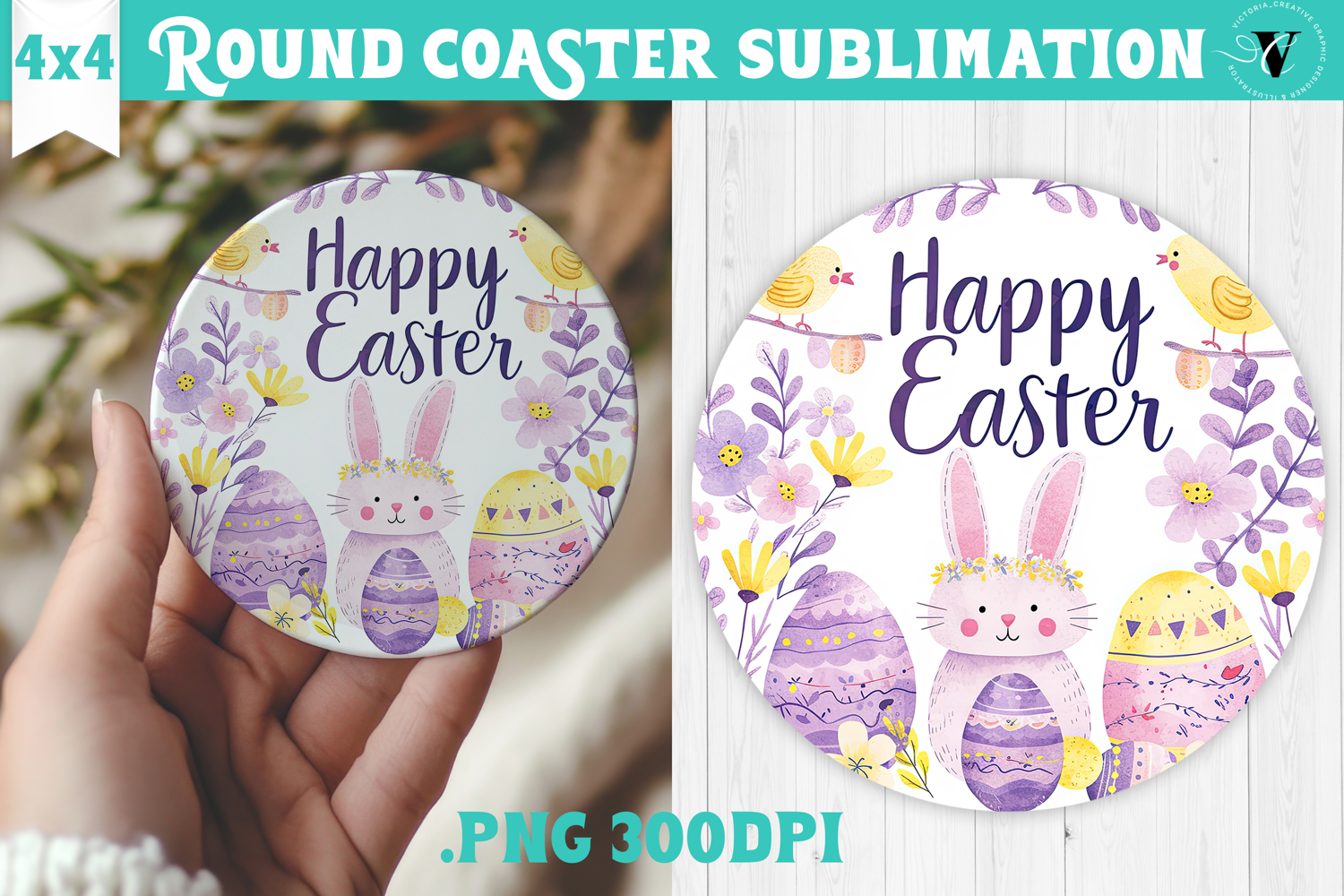 Easter Round Coaster | Watercolor Bunny | Happy Easter product image 1