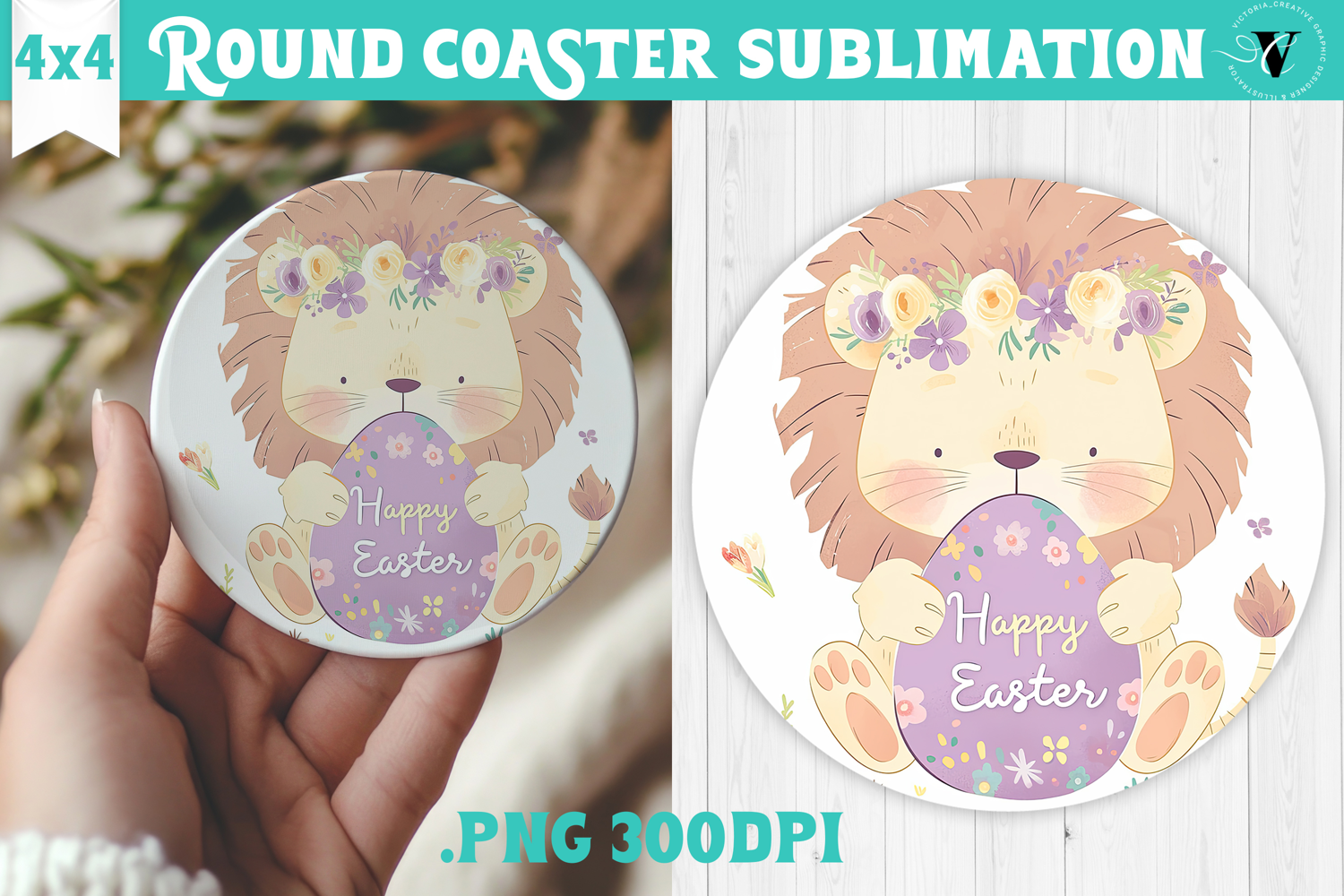 Easter Round Coaster | Watercolor Lion | Happy Easter product image 1