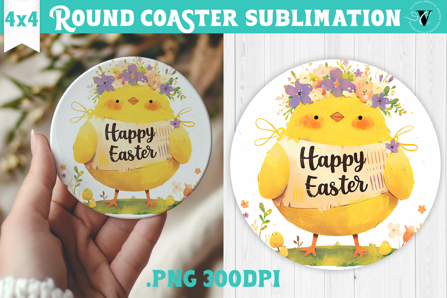 Easter Round Coaster | Watercolor Chick | Happy Easter product image 1