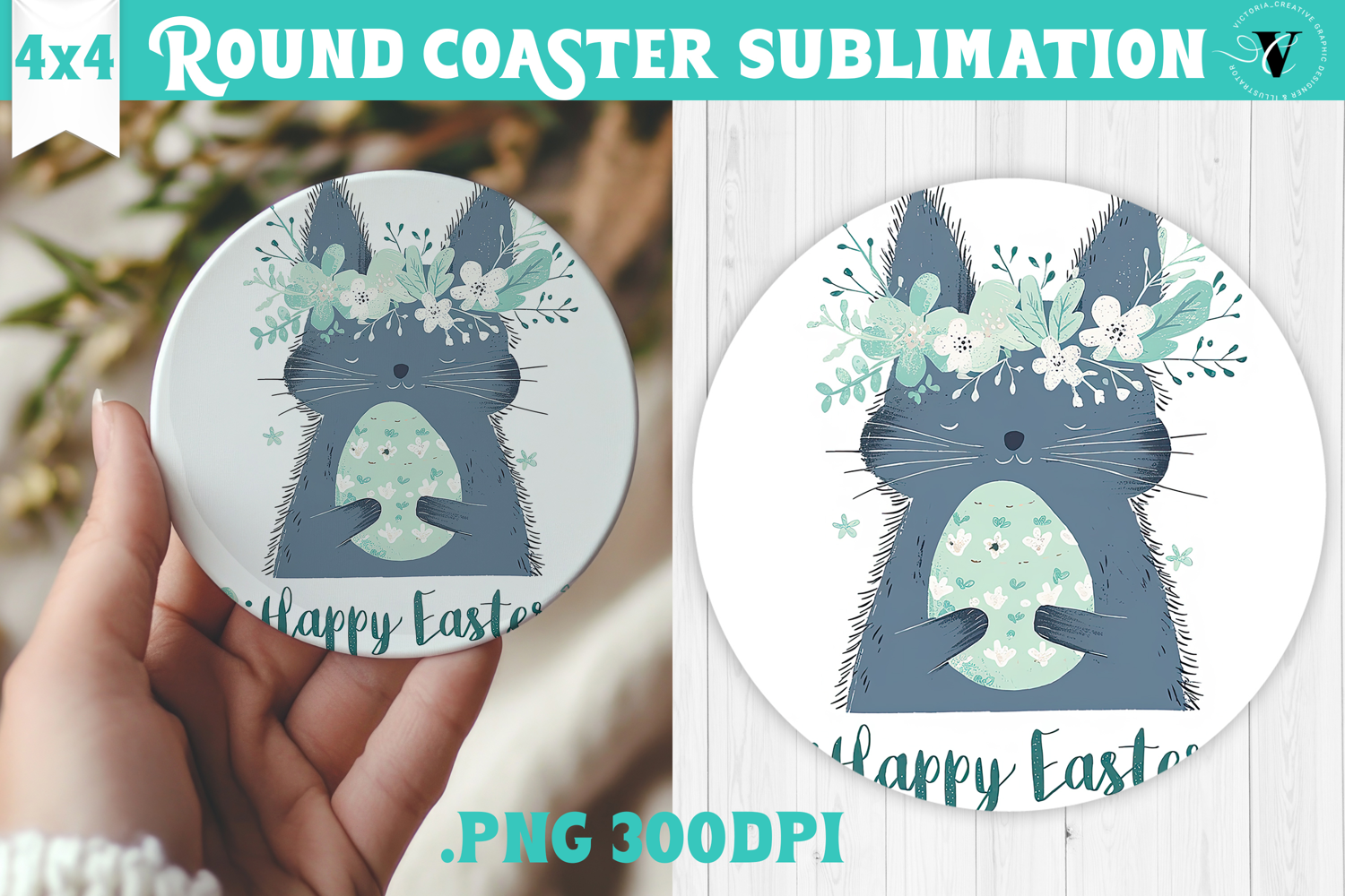 Easter Round Coaster | Watercolor Cat | Happy Easter product image 1