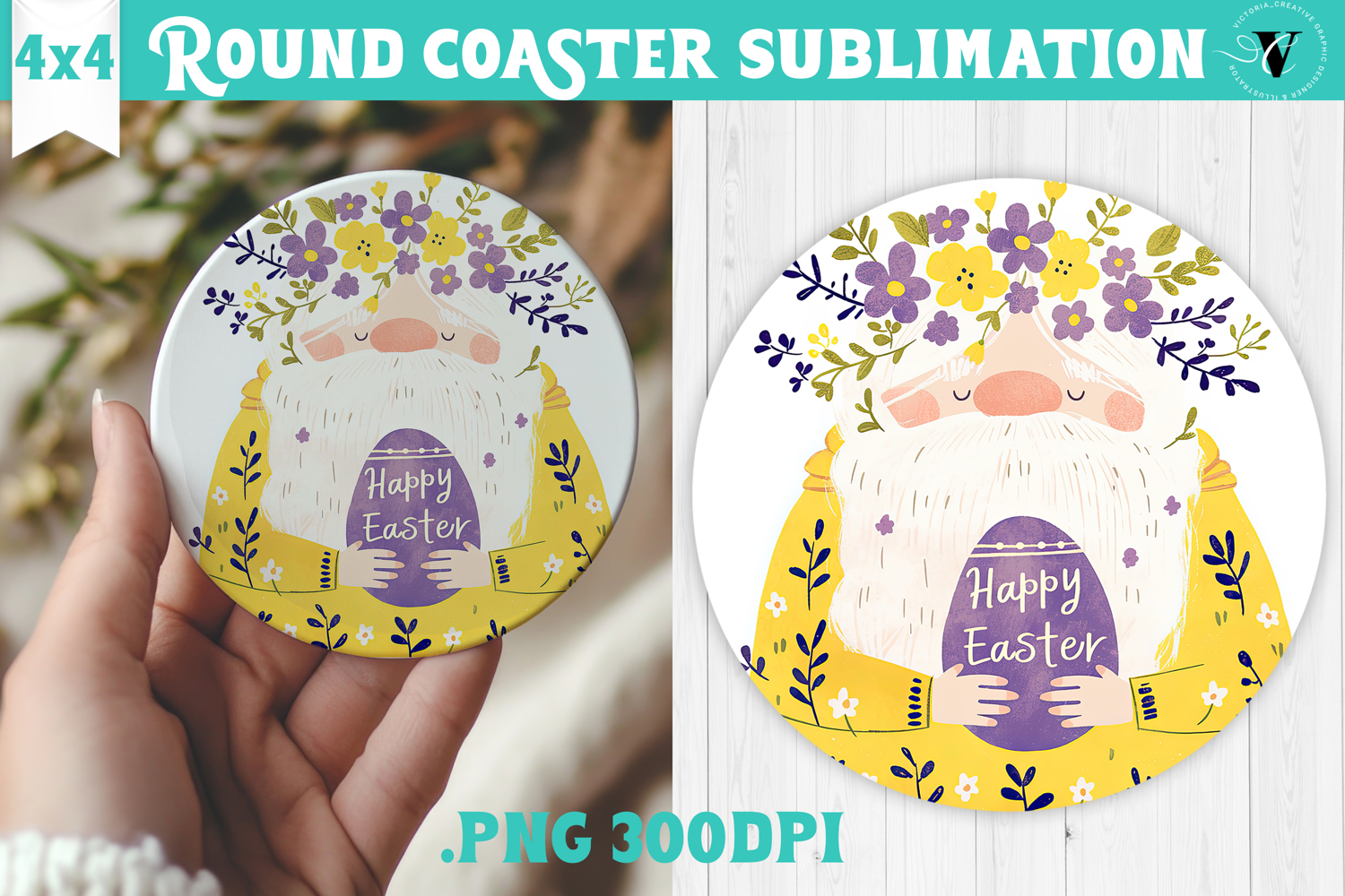 Easter Round Coaster | Watercolor Gnome | Happy Easter product image 1