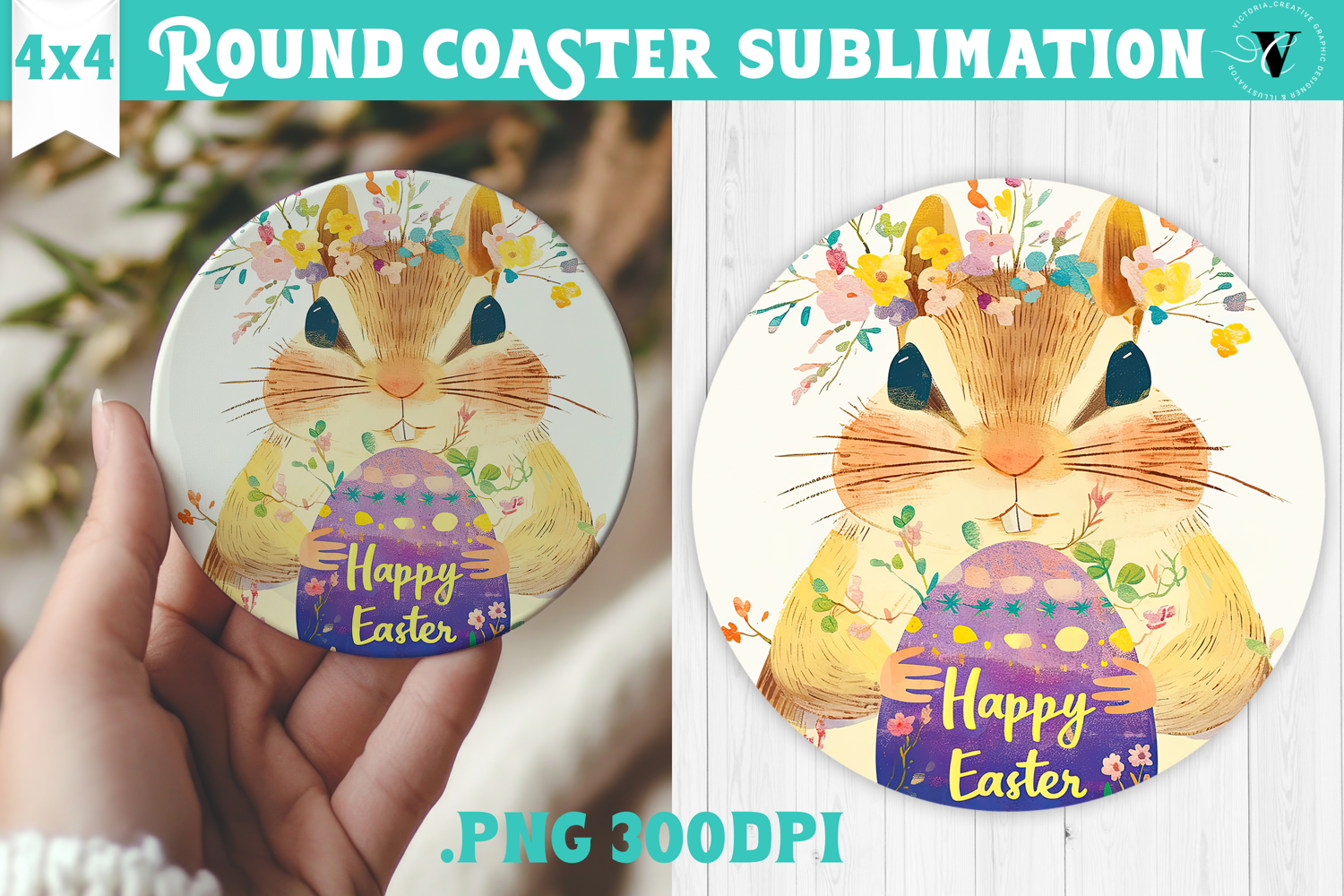 Easter Round Coaster | Watercolor Chipmunk | Happy Easter product image 1