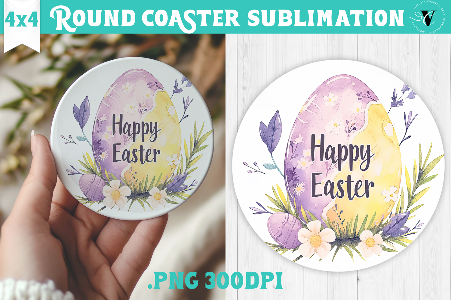 Easter Round Coaster | Watercolor Egg | Happy Easter product image 1
