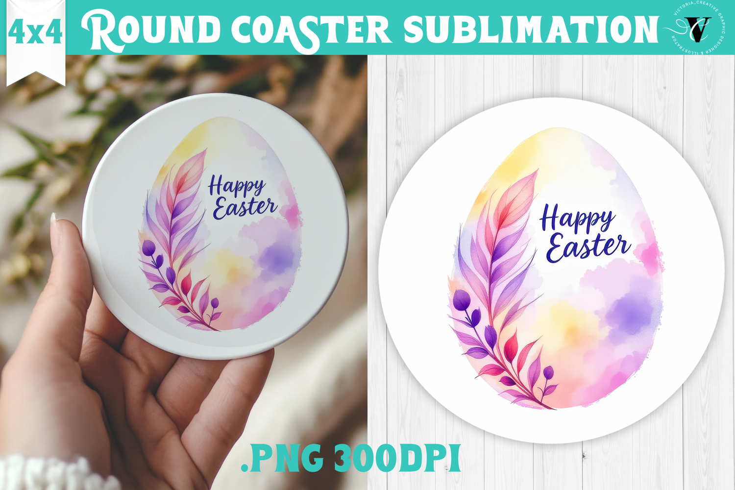 Easter Round Coaster | Watercolor Egg | Happy Easter product image 1