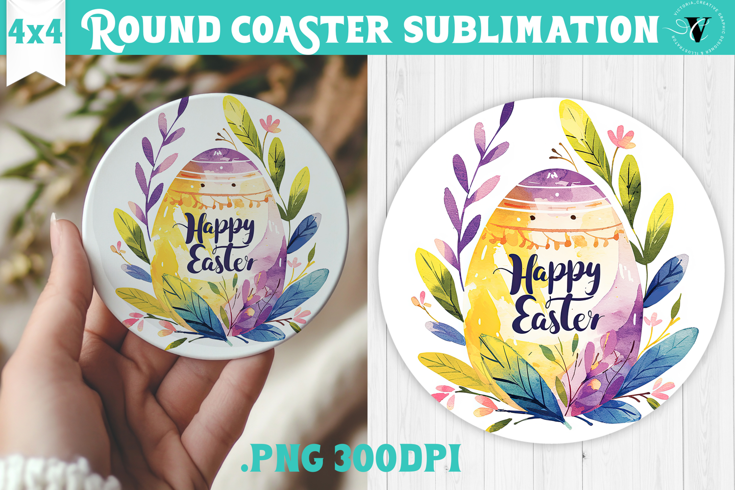 Easter Round Coaster | Watercolor Egg | Happy Easter product image 1
