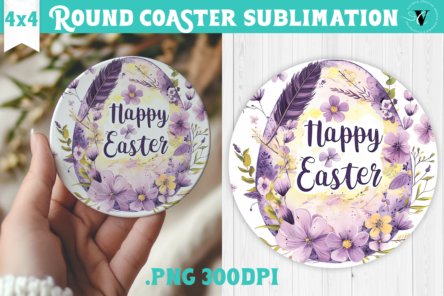 Easter Round Coaster | Watercolor Egg | Happy Easter product image 1