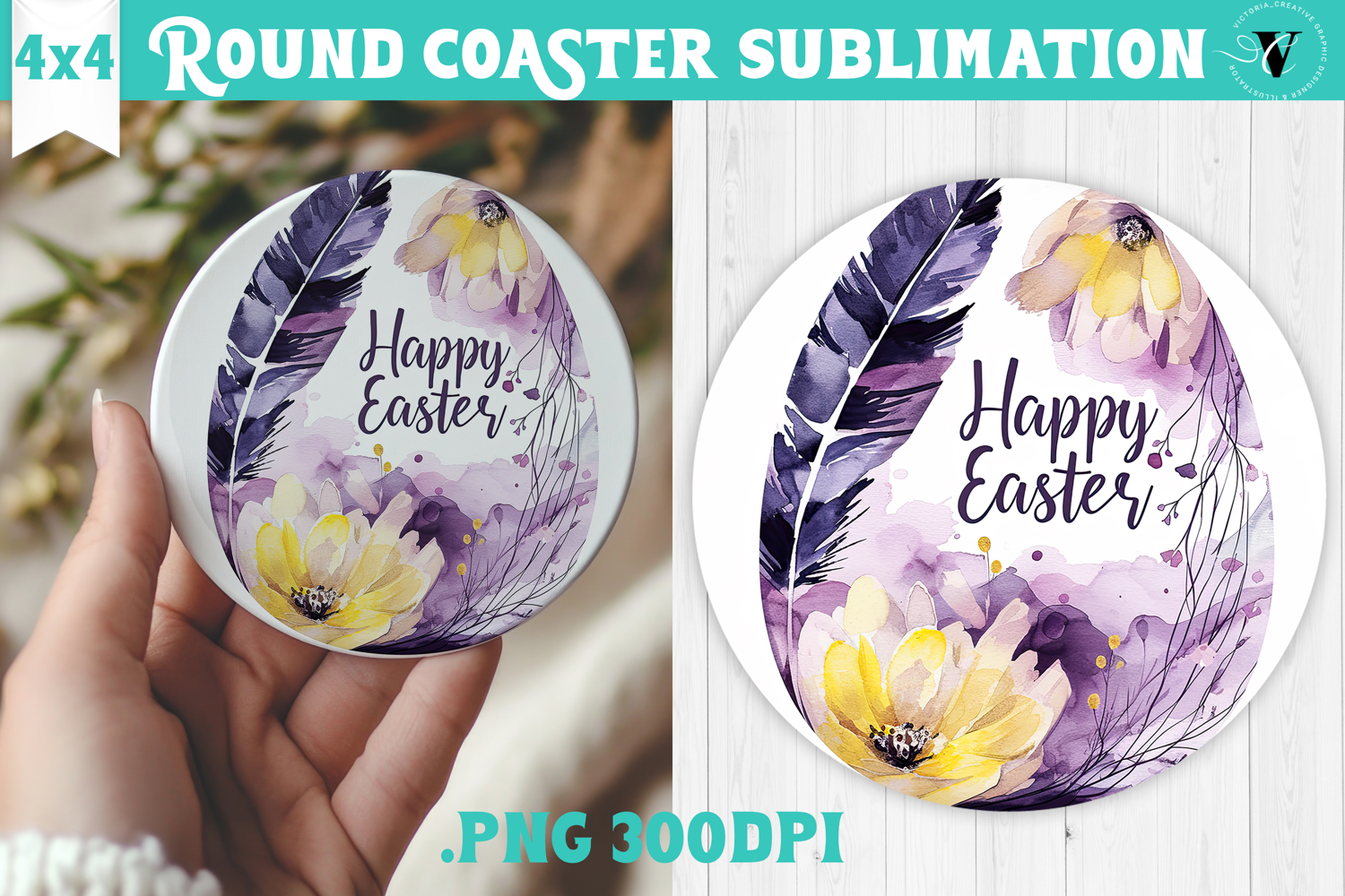 Easter Round Coaster | Watercolor Egg | Happy Easter product image 1
