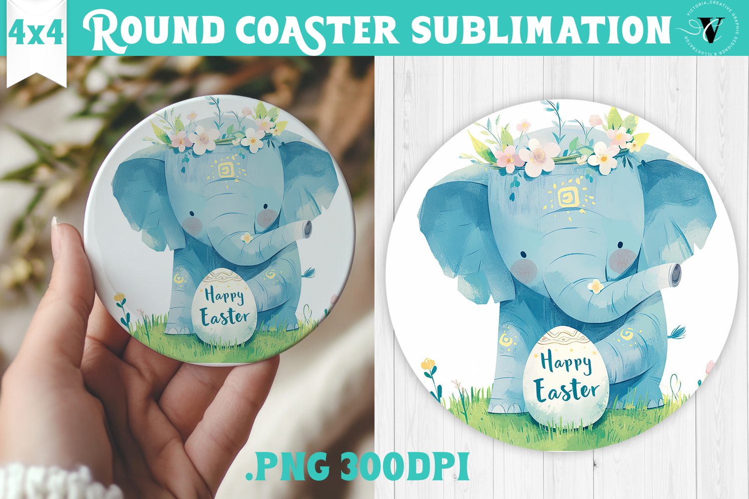 Easter Round Coaster | Watercolor Elephant | Happy Easter product image 1
