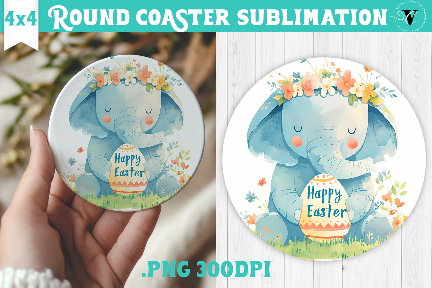 Easter Round Coaster | Watercolor Elephant | Happy Easter product image 1