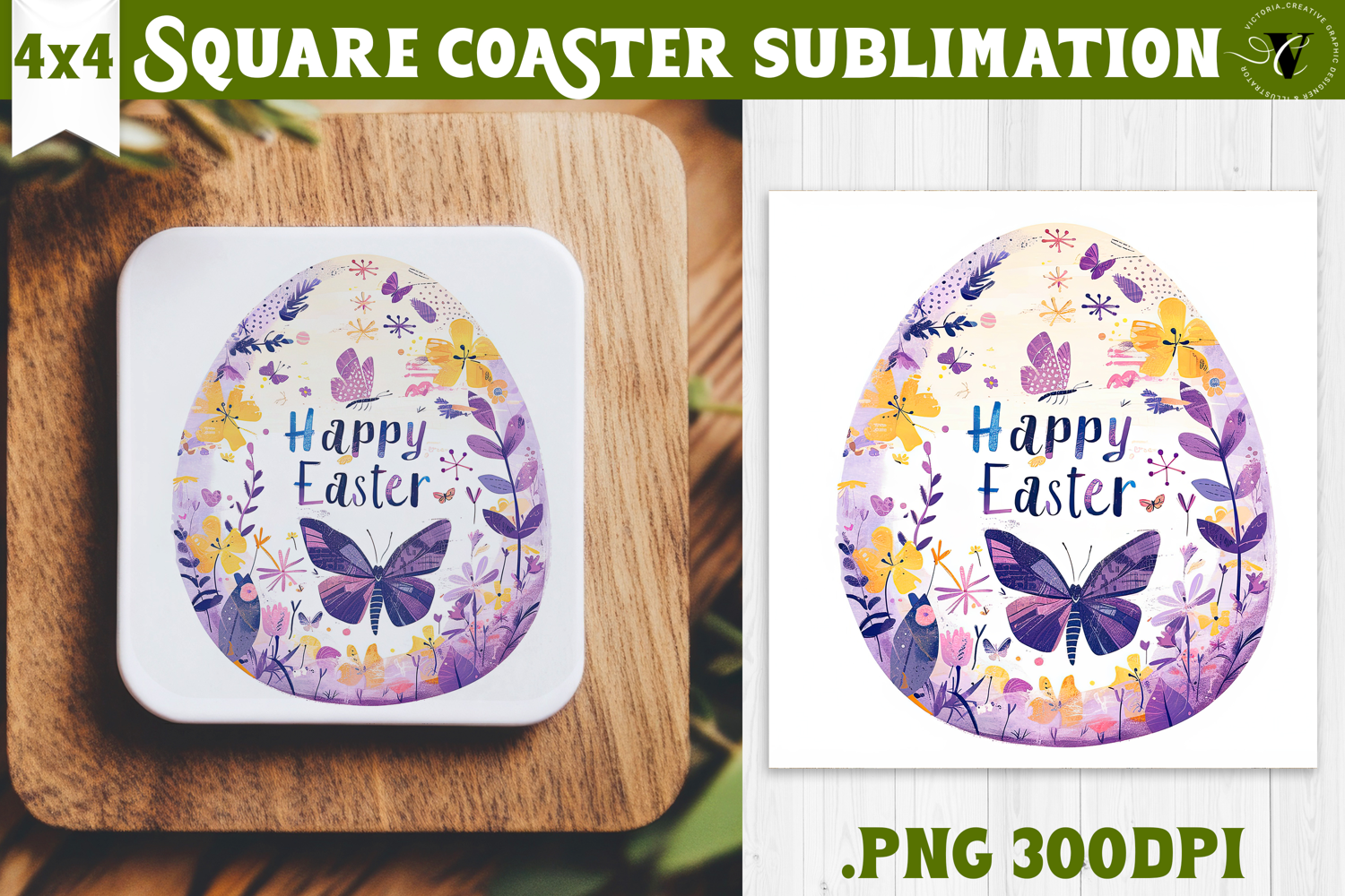 Easter Square Coaster | Watercolor butterfly | Happy Easter product image 1