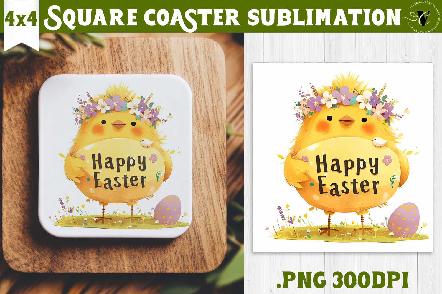 Easter Square Coaster | Watercolor Chick | Happy Easter product image 1