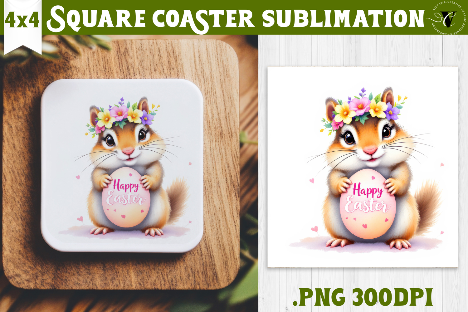 Easter Square Coaster | Watercolor Squirrel | Happy Easter product image 1