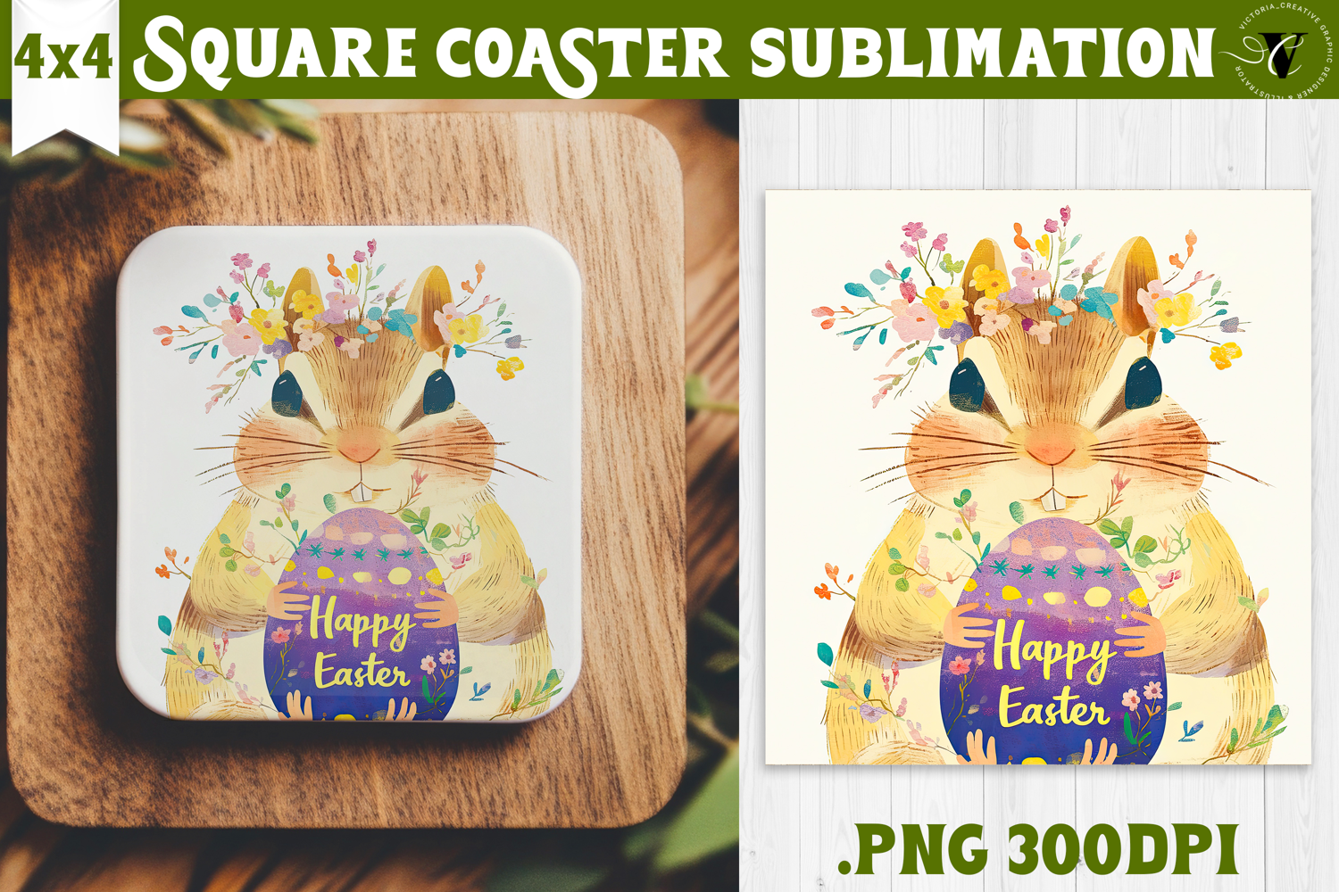 Easter Square Coaster | Watercolor Squirrel | Happy Easter product image 1
