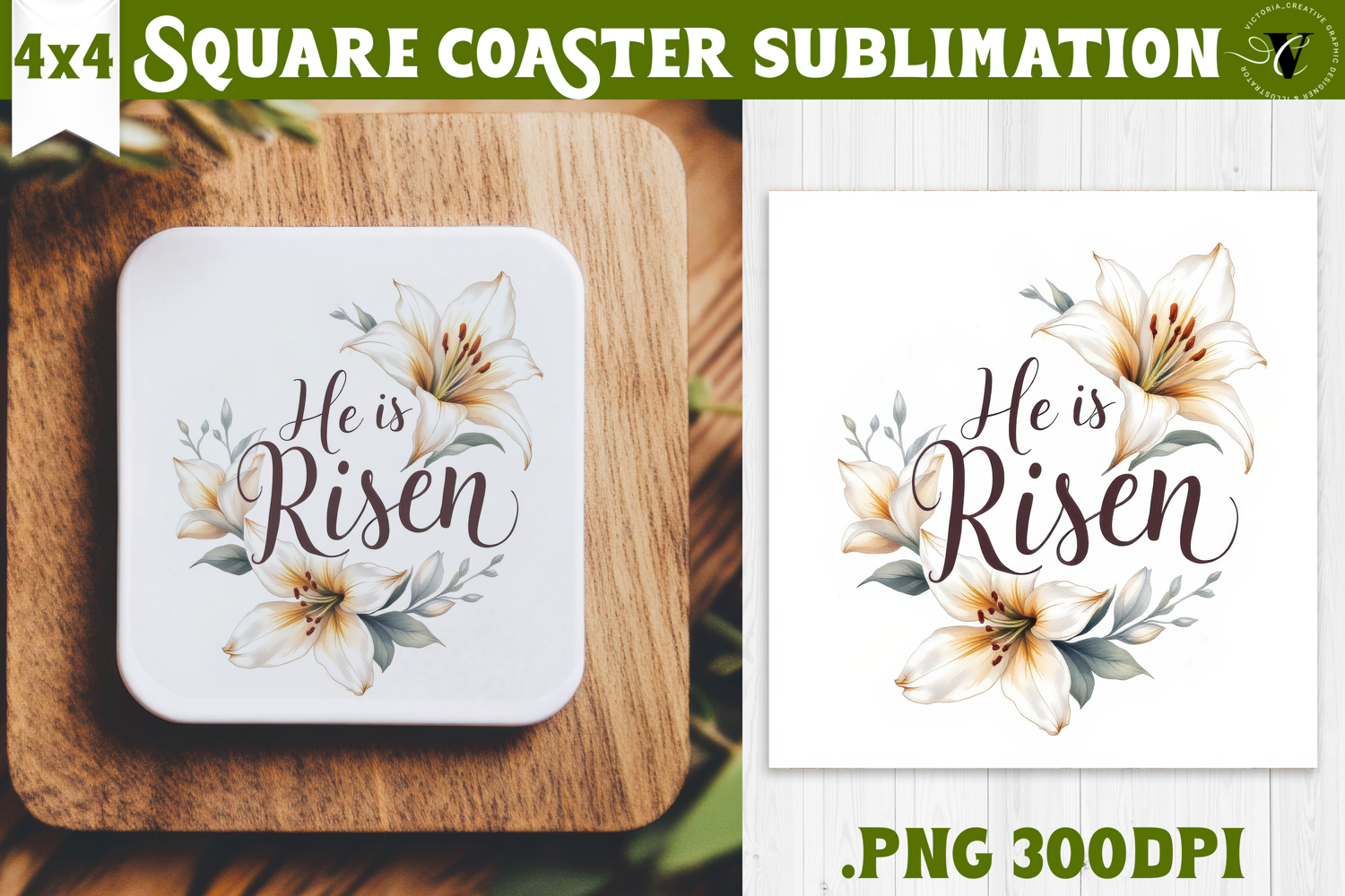 Easter Square Coaster | Watercolor | Happy Easter product image 1