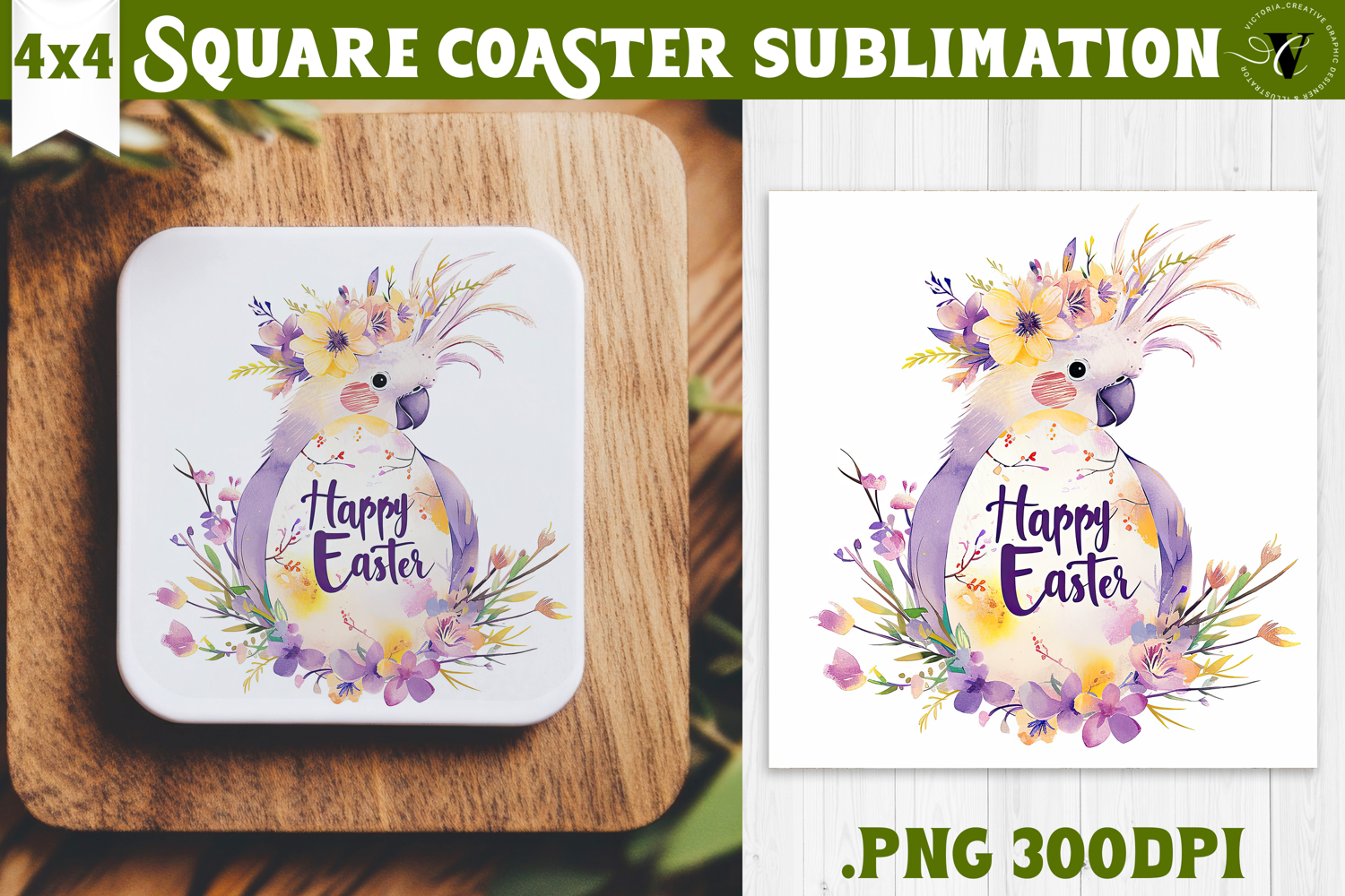 Easter Square Coaster | Watercolor Parrot | Happy Easter product image 1