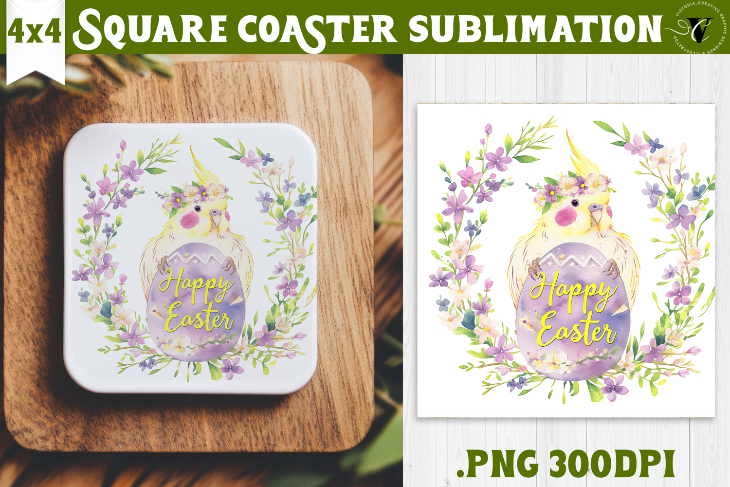 Easter Square Coaster | Watercolor Parrot | Happy Easter product image 1