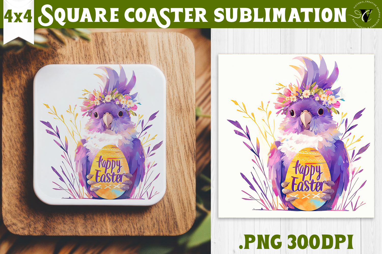 Easter Square Coaster | Watercolor Parrot | Happy Easter product image 1
