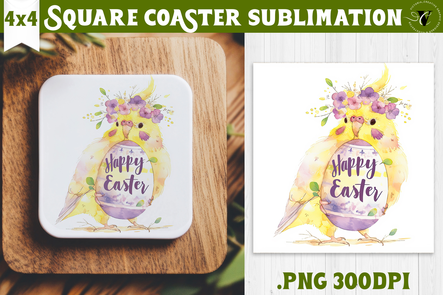 Easter Square Coaster | Watercolor Parrot | Happy Easter product image 1