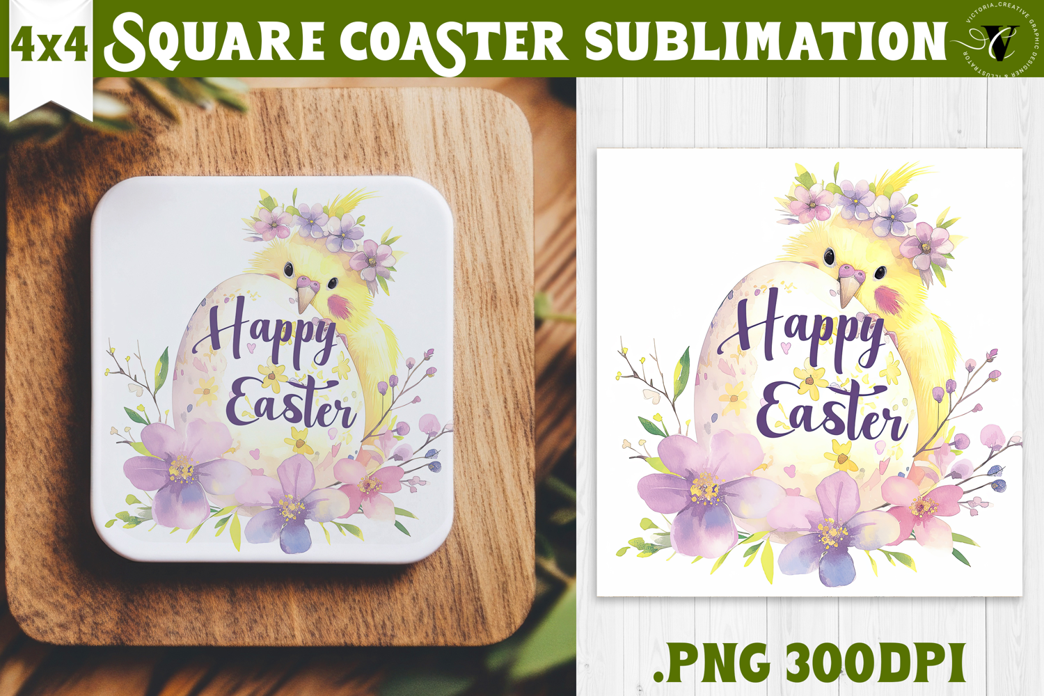 Easter Square Coaster | Watercolor Parrot | Happy Easter product image 1