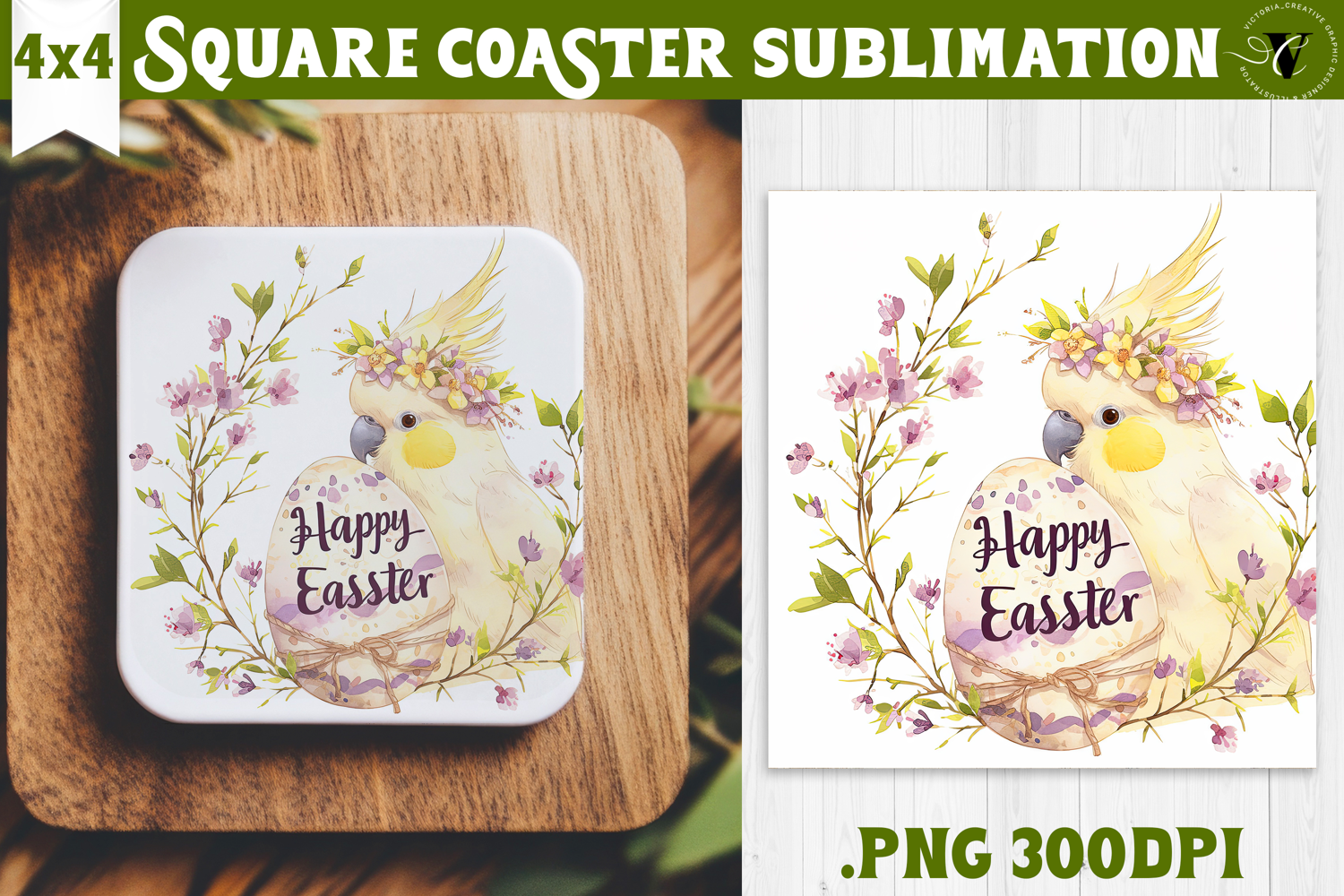 Easter Square Coaster | Watercolor Parrot | Happy Easter product image 1