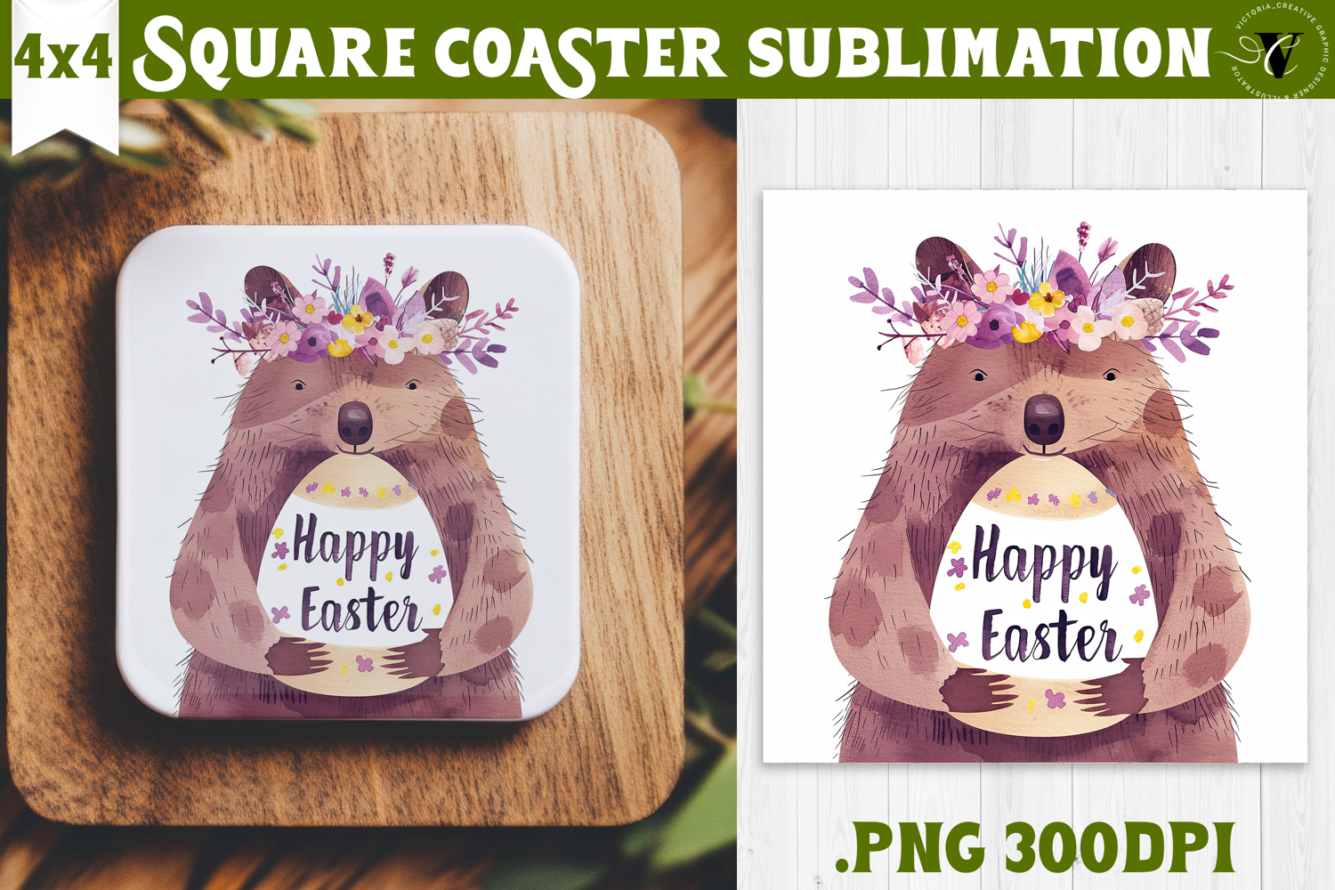 Easter Square Coaster | Watercolor Quokka | Happy Easter product image 1