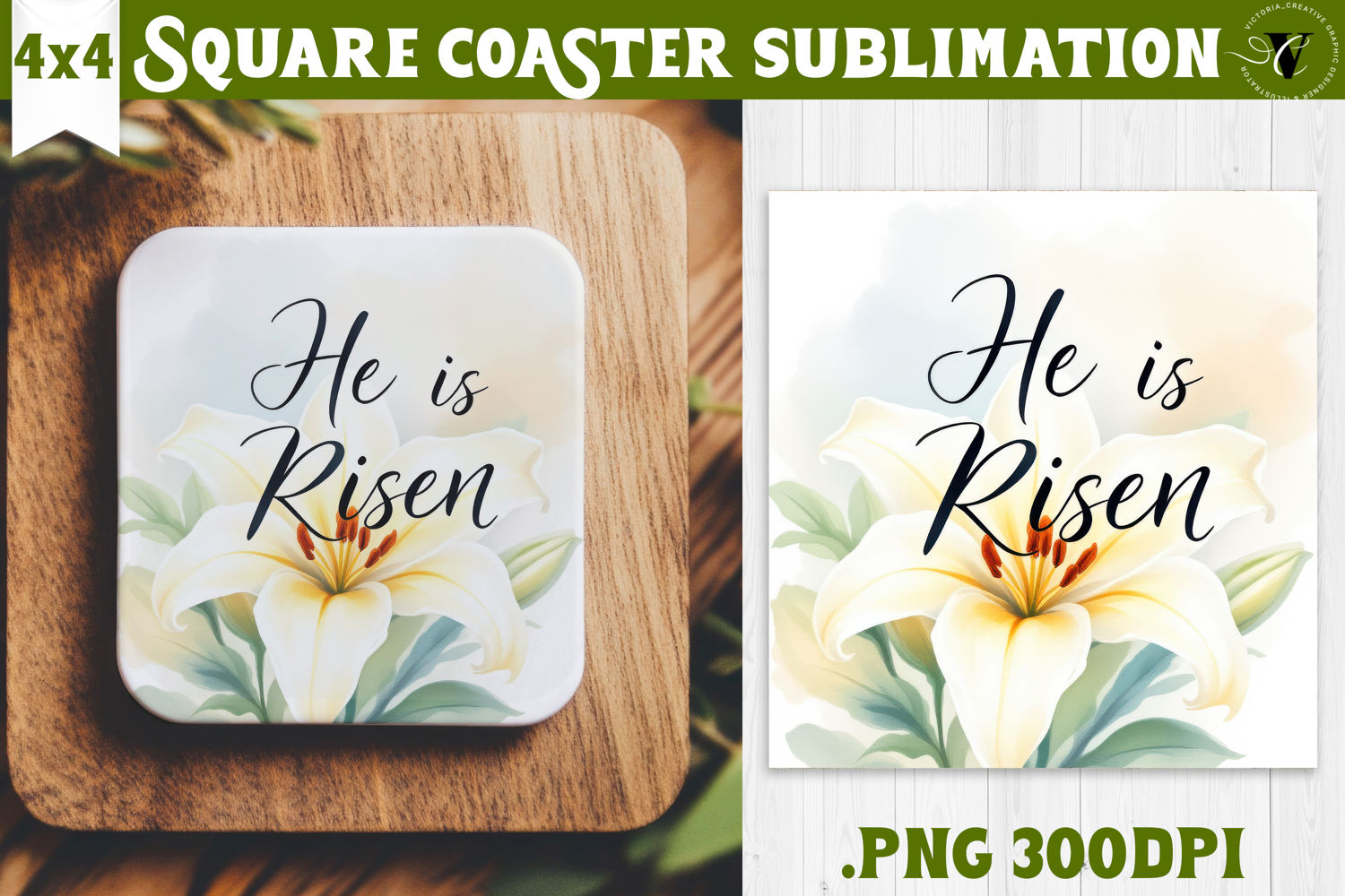 Easter Square Coaster | Watercolor Flowers | Happy Easter product image 1