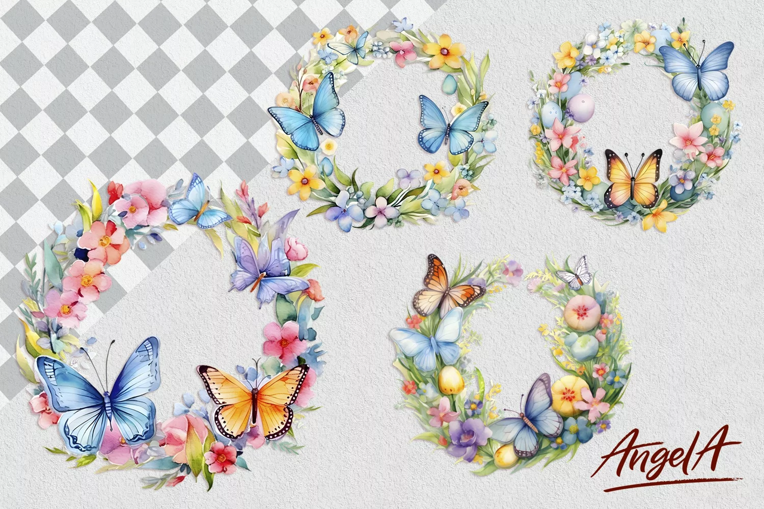 Happy easter wreath, floral wreath, wreath clipart PNG product image 1